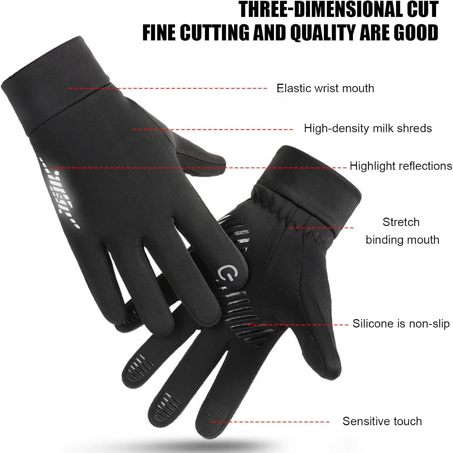 Black Thermal Touch Screen Gloves - Warm for Cycling, Running, Hiking, Driving & Sports. Ideal for Cool Days, Practical for Outdoor Activities image number 3