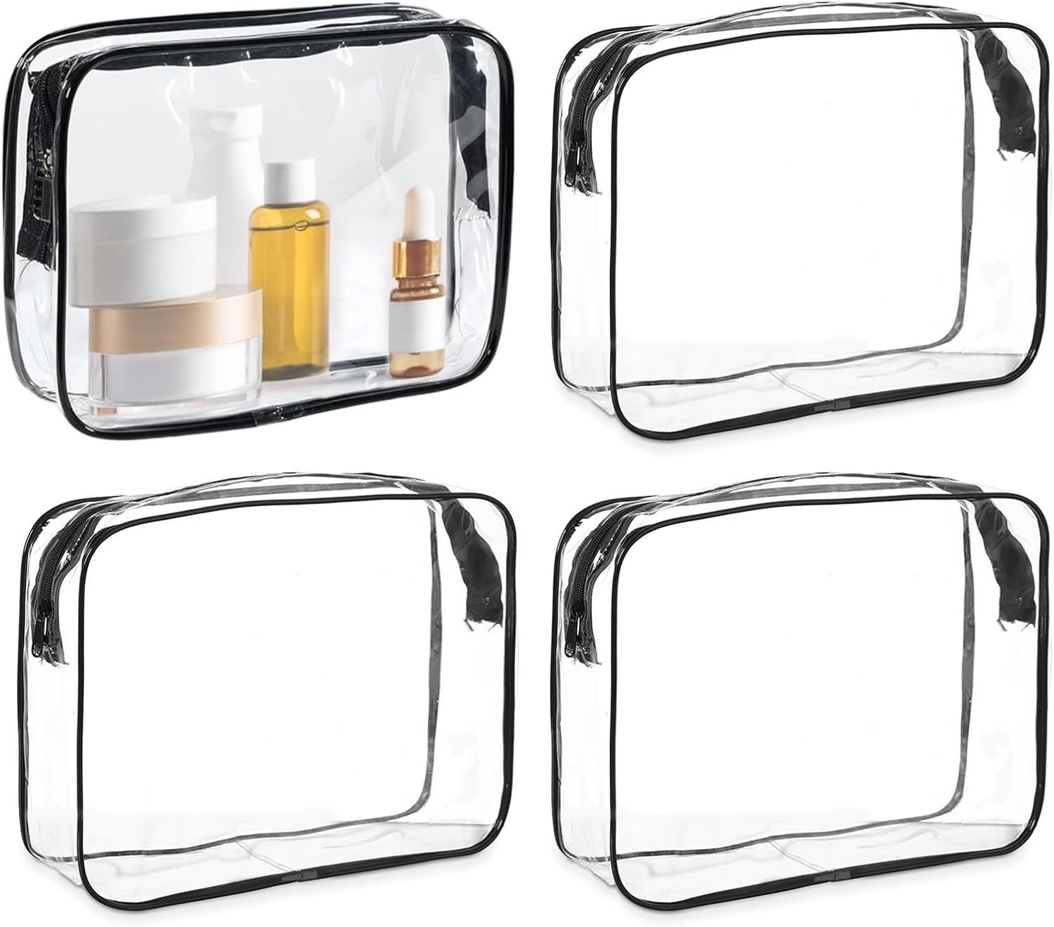 4 Pack Toiletry Bag,Clear Makeup Bag,Waterproof Quart Size Bag,Plastic Zippered Toiletry Carry Pouch,Cosmetic Organizer Bag,Portable Cosmetic Bag for Women Men,Carry on Airport Airline Compliant Bag image number 2