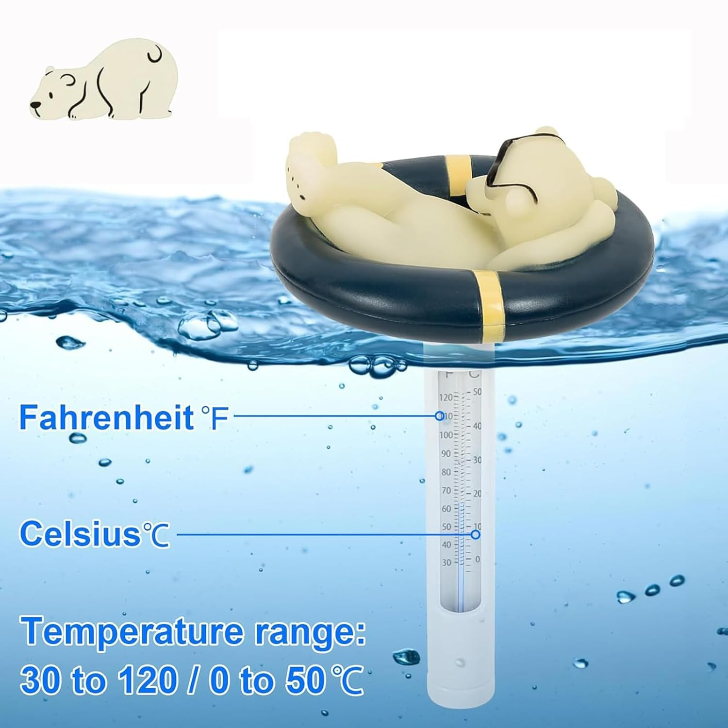 Polar Bear Floating Pool Therm-Ometer, Water Temperature Thermograph, Animal Shape Precisice Measurement Tool, Leisurely Polar Bear Water Thermometer for Ice Bath for Pool & Hot Tubs image number 1