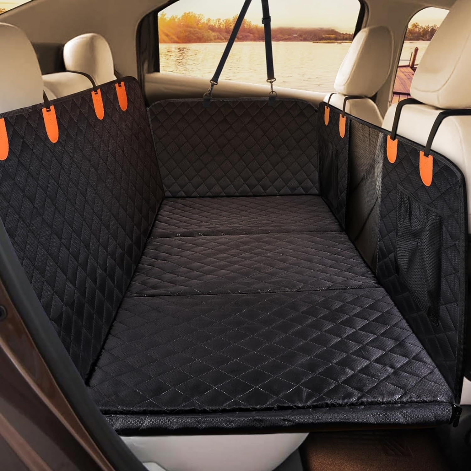 Hard Bottom Back Seat Extender for Dog Travel Accessories - Waterproof Dog Car Seat Cover for Back Seat Car SUV Truck, Non Inflatable Car Bed,Foldable Seat Covers for Dog Hard Bottom Hammock