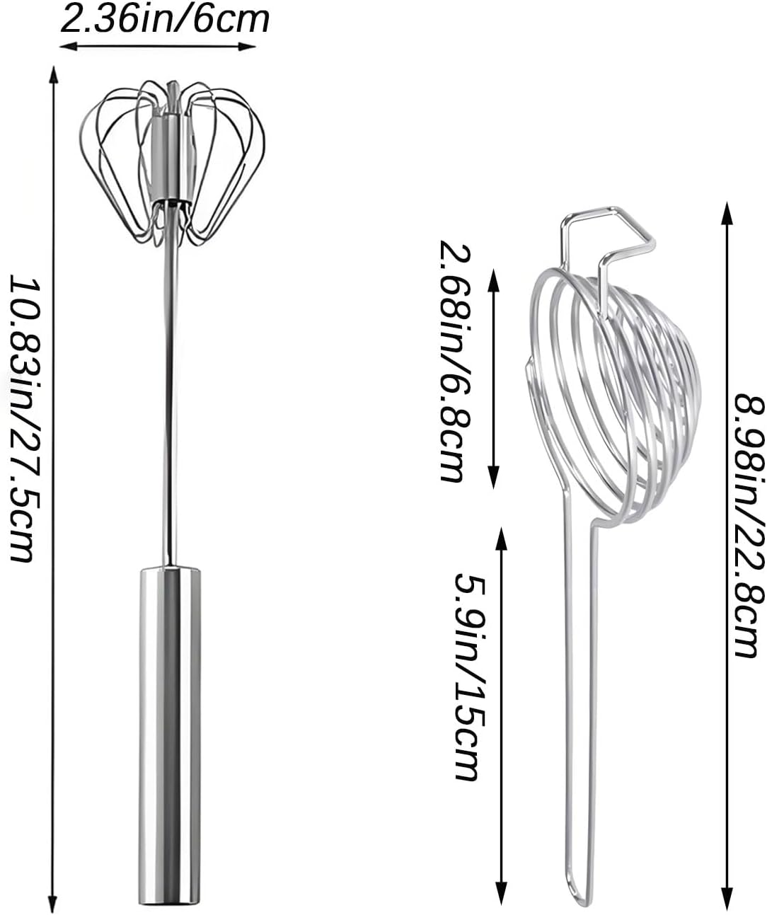 MYTOAU 2PCS Egg Separator Stainless Steel Egg Whisk, Stainless Steel Egg Separator Egg Yolk Separator Egg White Separator Hand Push Rotary Whisk Egg Beater Mixer for Kitchen Baking Tools image number 2