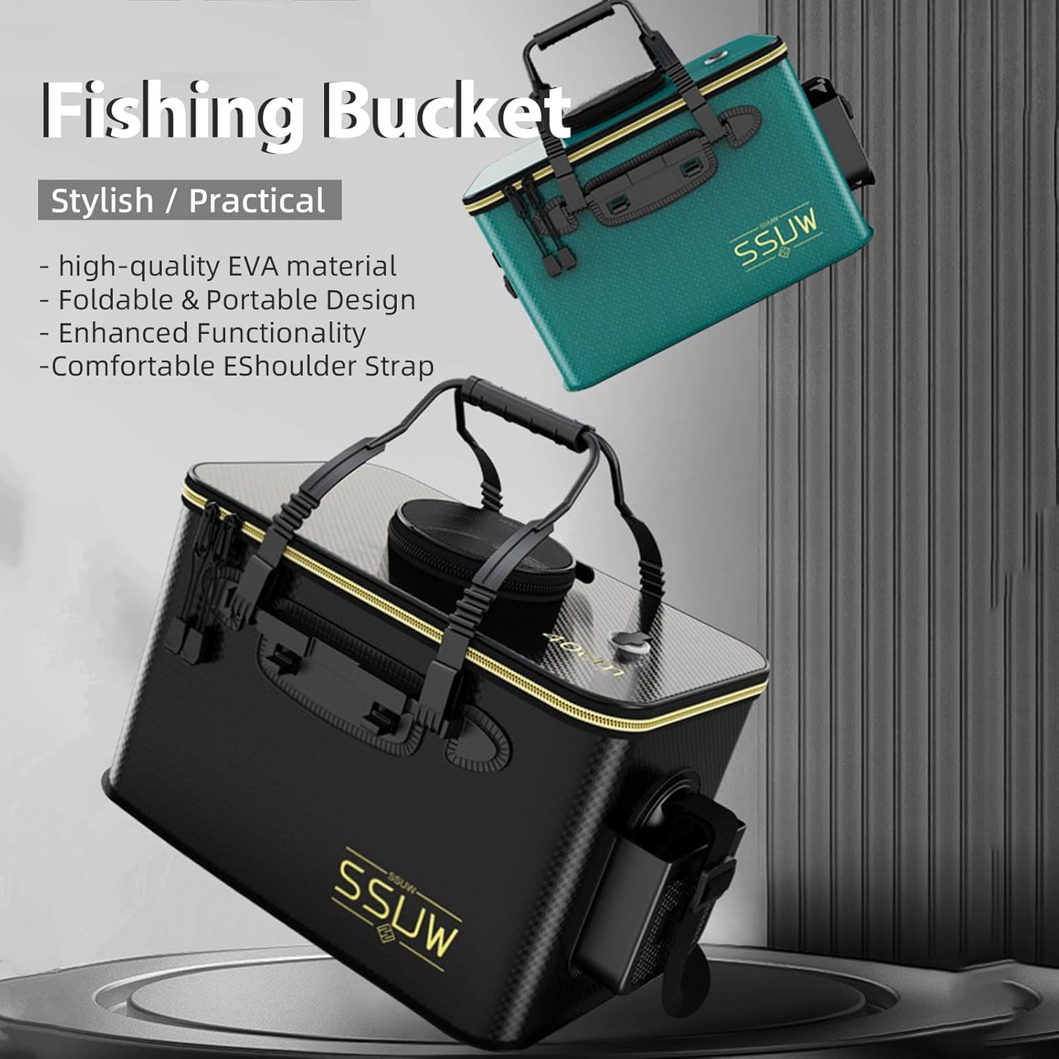 Reelfin Large Floating Fishing Basket Collapsible Multi-Functional Fish Live Lures Bucket Portable Net Quick-Drying Rubber Coated Bait Storage Cage for Minnows, Shrimp, Freshwater (Black Large)