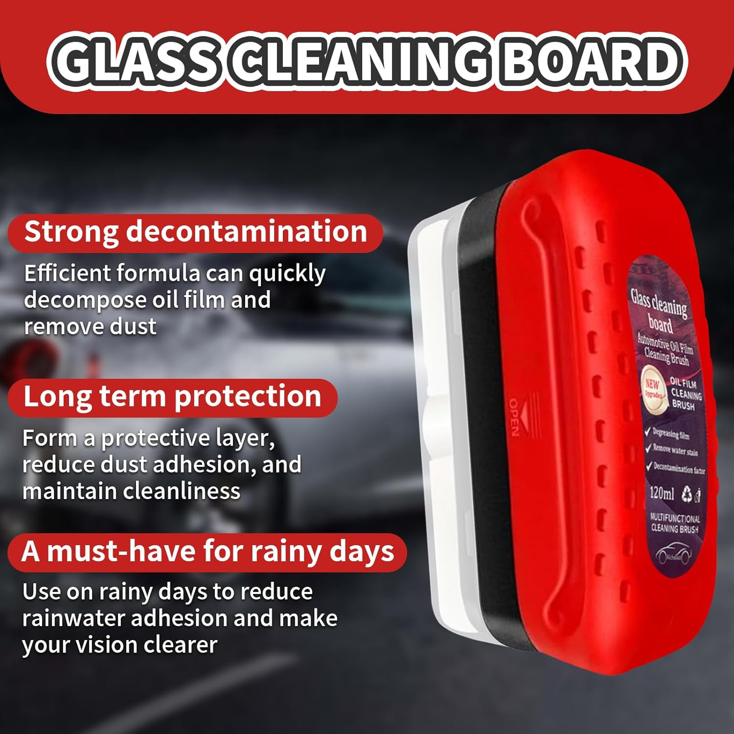 Automotive Oil Film Cleaning Brush, Oil Film Remover for Car Window, Windshield Oil Film Cleaner, Can Improve the Clarity and Visibility of Glass (4.05 Oz) image number 2