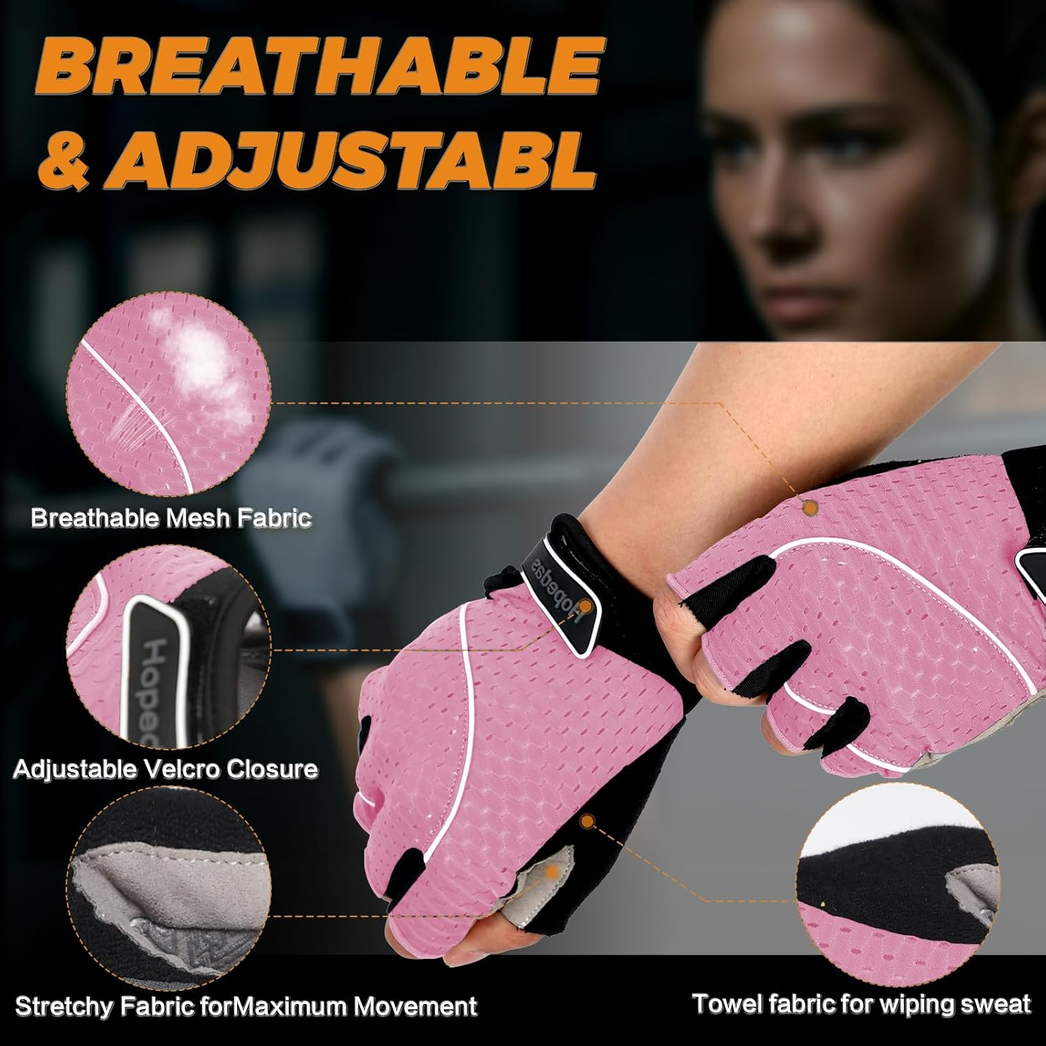 Hopedas Weight Lifting Gym Workout Gloves Full Palm Protection for Men and Women,Breathable Sport Gloves for Training,Fitness,Exercise,Yoga, Pilates,Cycling，Black image number 3