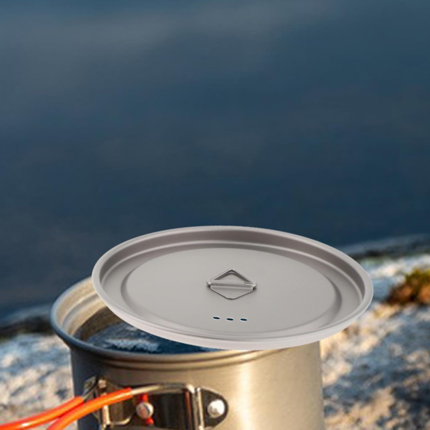 Eigell Titanium Cup Lid with Loop Ultralight Portable Cookware Drinkware Camping Pot Lid Tea Coffee Mug Lids for Picnic Water Cup Grill Accessories, 95Mm image number 4