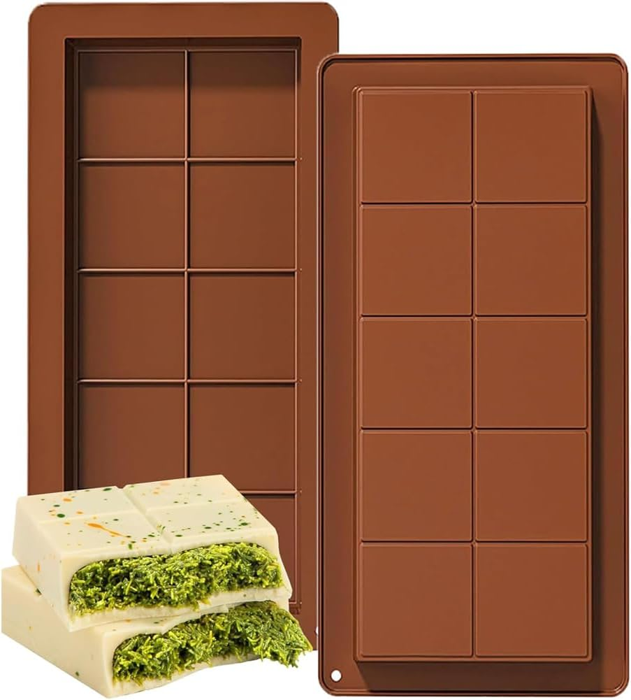 Suithink 2 Pieces Deep Chocolate Bar Molds, 1 Inch Deep Large and Thick Silicone Chocolate Bar Molds for Dubai Chocolate Bar Pistachio, Candy, Chocolate Snacks, Milk Chocolate Bar image number 1