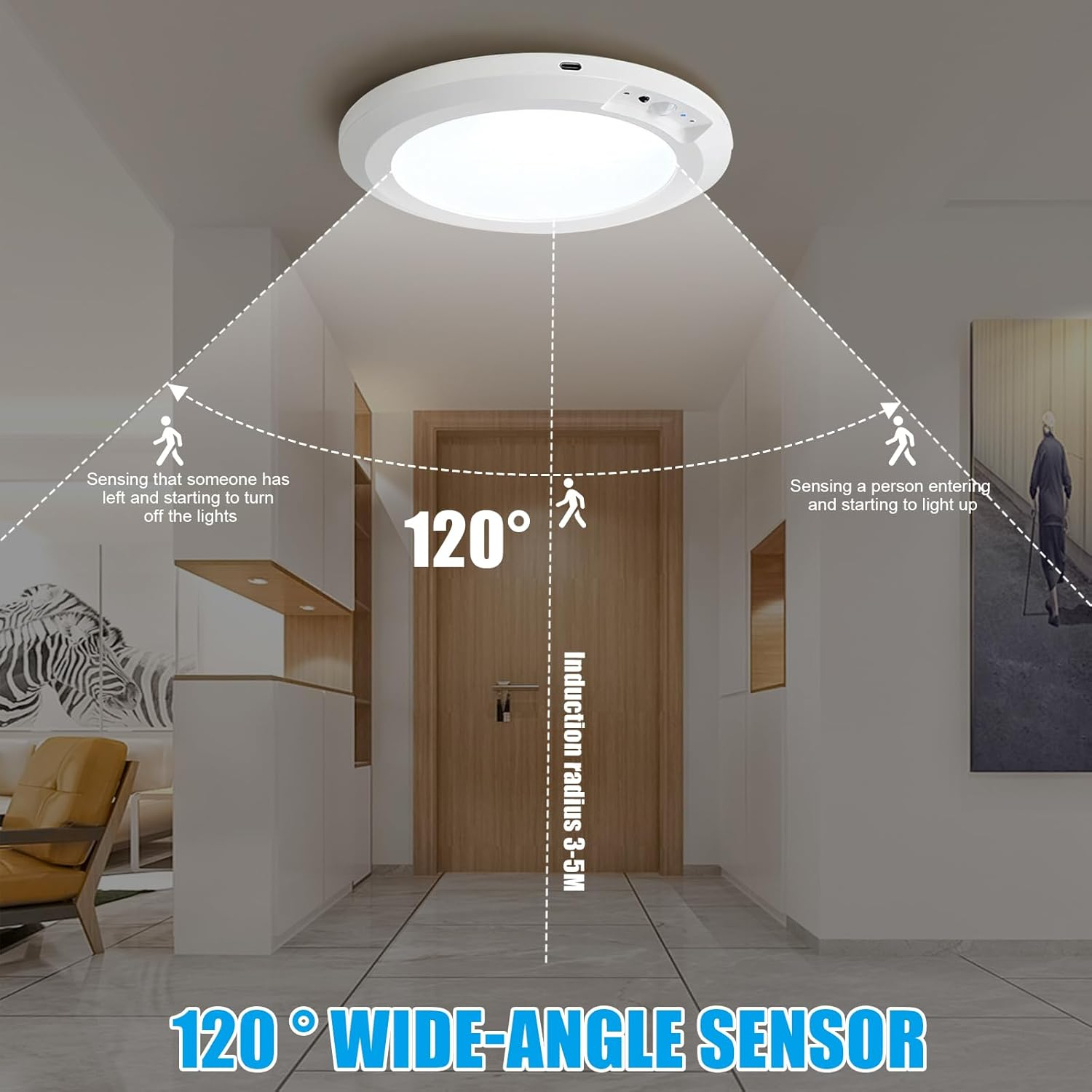 Motion Sensor Ceiling Light Fixture,Cordless Closet Light Battery Operated,Rechargeable Magnetic Mount Plafonnier LED Light for Closet Stair Hallway Shower Shed 3 Color Temperatures,Remote Control image number 4