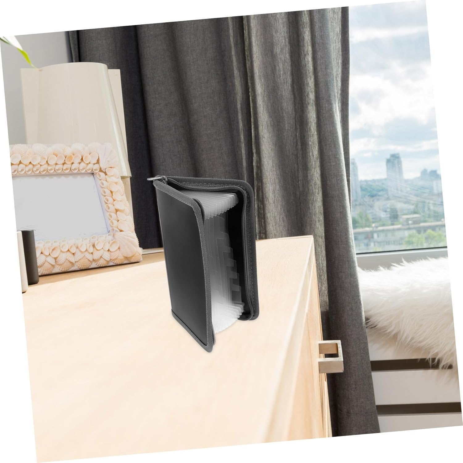 GARIOUANS A6 Small Accordion File Organizer Zipper, Portable Multi-Layer Receipt and Document Folder, Inner Pages Grey Edging, Business Travel Document Organizer