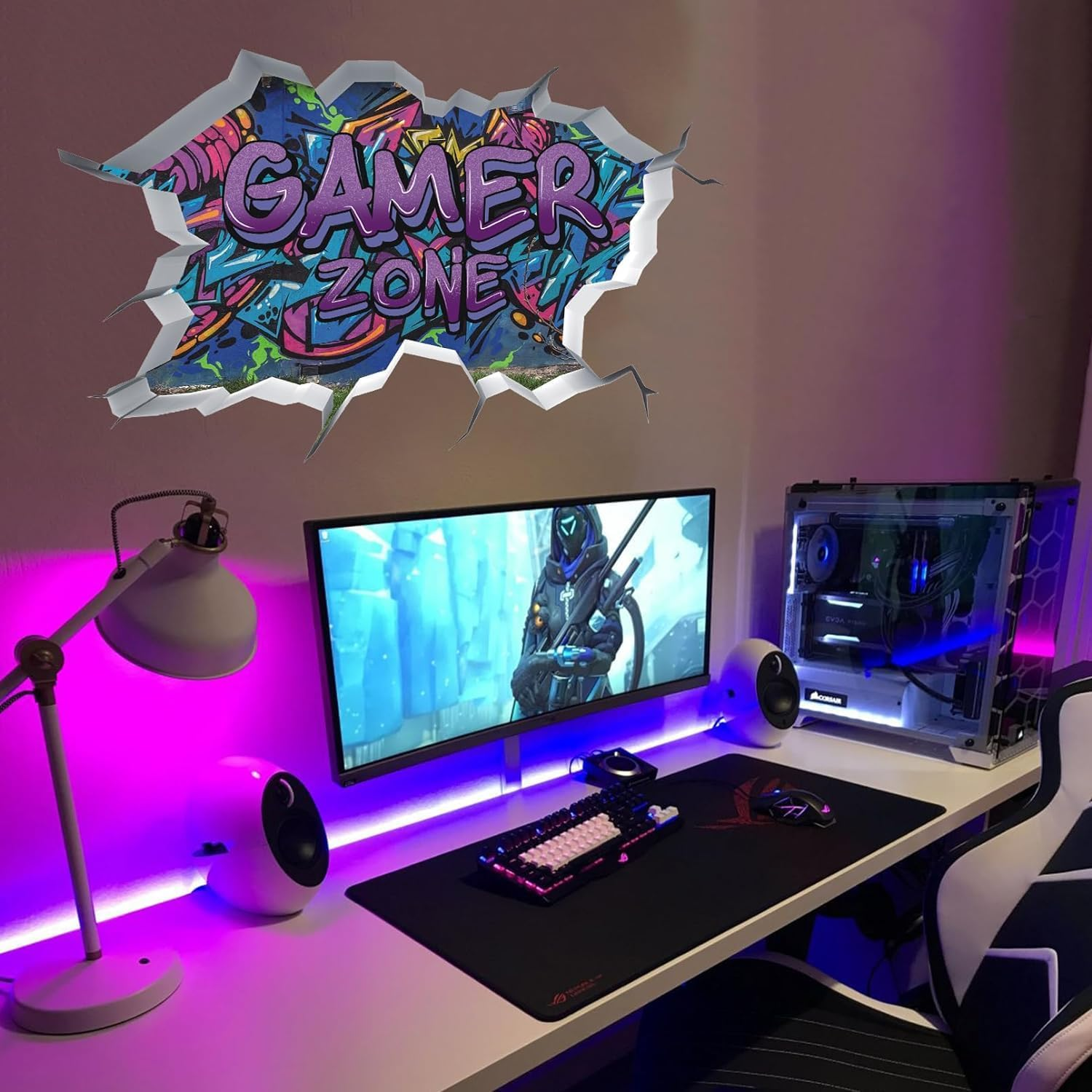 Toarti Gamer Zone 3D Wall Stickers for Gamer Bedroom Accessories,Gaming Vinyl Wall Decal,Video Game Removable Wall Art Playroom Decor for Teens (Violet) image number 4