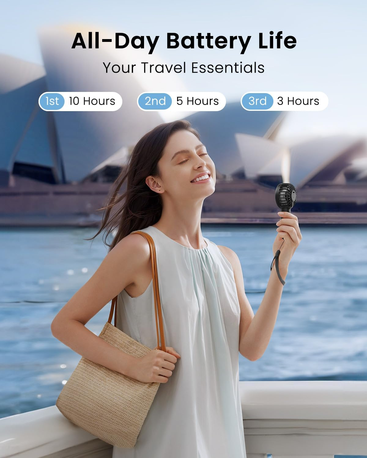 Gaiatop Mini Portable Handheld Fan, 3 Speed Powerful Battery Operated, Small USB Rechargeable Personal Fan for Makeup Eyelash, Camping Beach Airplane Travel Essentials for Women Girls - Pink image number 7