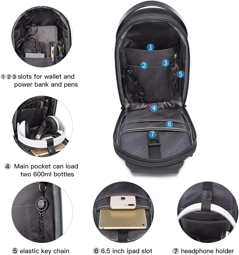 BANGE Sling Bag Waterproof Hiking Travel Shoulder Bag,Safe Protect Hard Shell Crossbody Bag Backpack - Grey image number 2