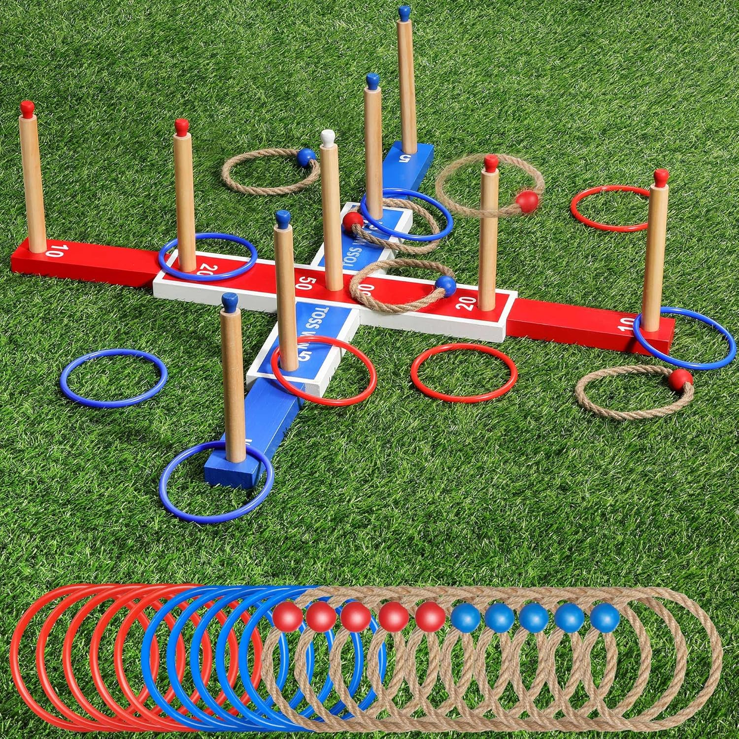 Meonum Ring Tossing Game, Detachable 30 Inch Wooden Large Rings Toss Set for Kids with 20 Toss Rings, Kid and Adult Game for Backyard Lawn Yard Wedding BBQ Camping Indoor and Outdoor image number 5