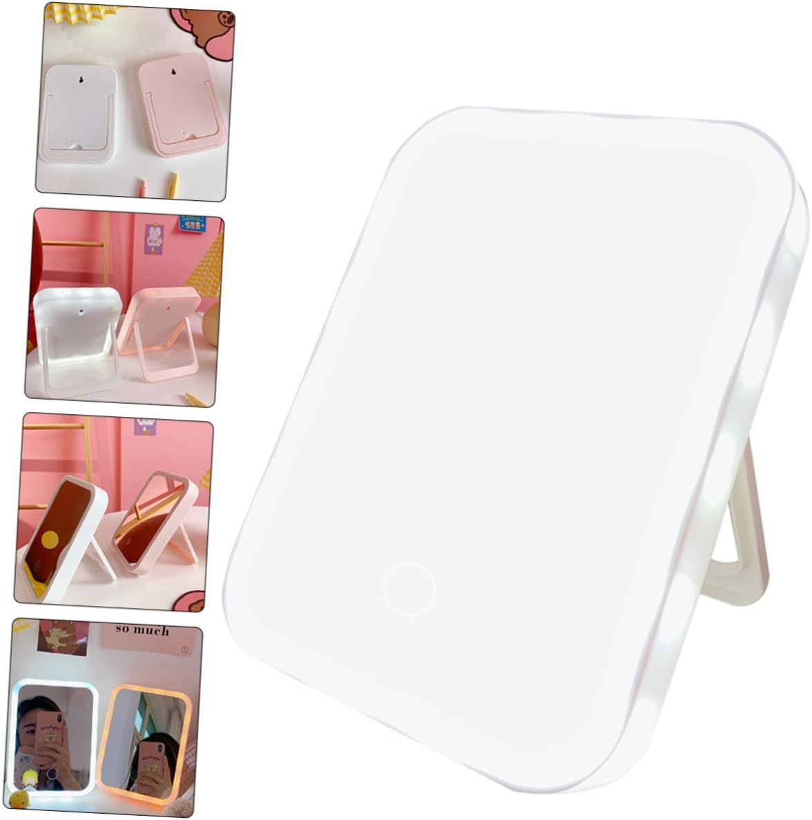 CTIRCHIU LED Lighted Desktop Makeup Mirror Portable Folding Cosmetic Mirror with USB Rechargeable Touch Control White Warm Natural Light