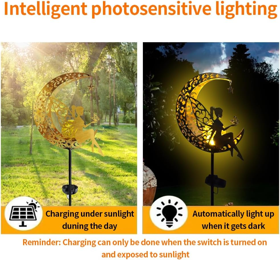 YZYOE Solar Powered Moon Flower Fairy Light, Garden Decorative Wrought Iron Beautiful Fairy Floor Light, Wireless Dusk Dawn LED Lamp Waterproof image number 3