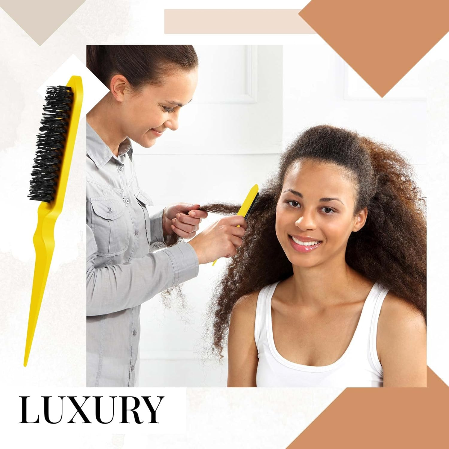 Edges Brush, Pack of 3 Sleek Bun Brush for Sleek Braid, Witbicg Teasing Brush Hair Brush Bristle Comb Baby Hair Brush Touping Brush Baby Hair Suitable for Hairdresser Lady Baby Child (Yellow) - Pink image number 7