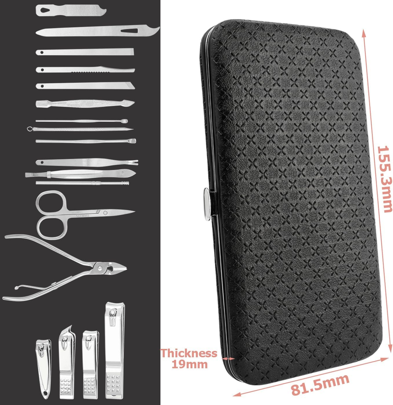 Bestgle Manicure Set, 19 In-1 Nail Clippers Pedicure Sets Stainless Steel Nail Manicure Pedicure Kit Professional Nail Grooming Kits with Portable Travel Case image number 3