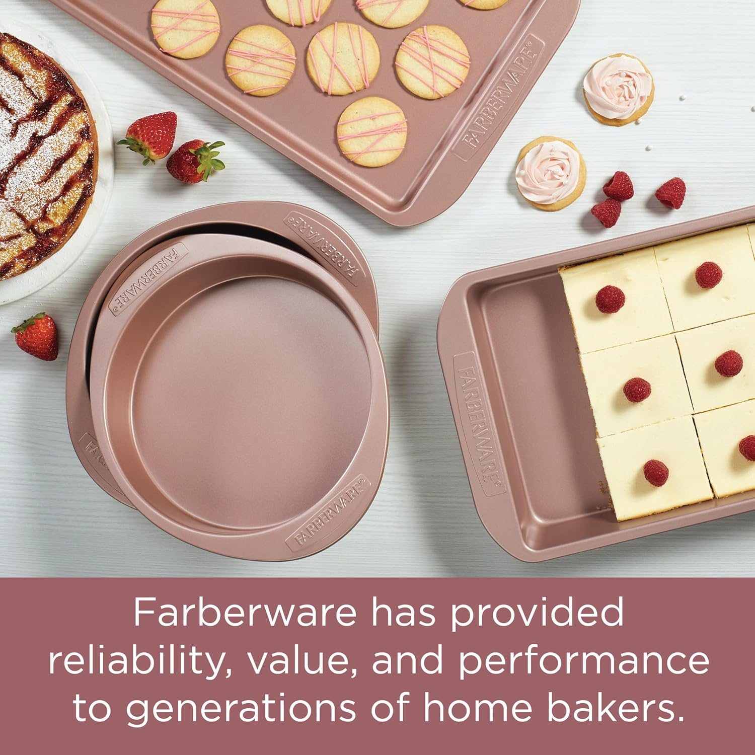 Farberware Baking Nonstick Cake Pan, Rectangle, 9 Inch X 13 Inch, Red Rose Gold image number 3