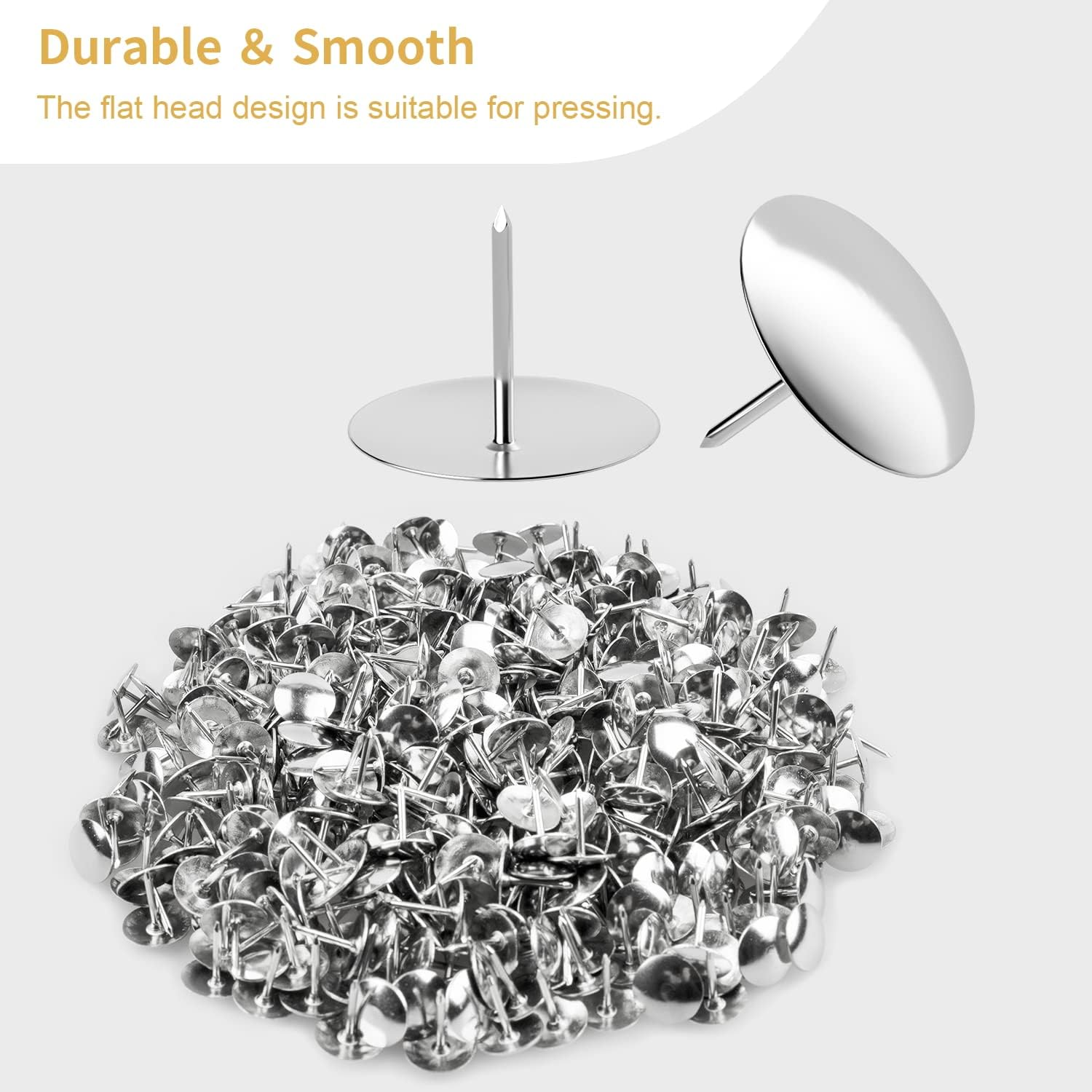 400Pcs Silver Thumb Tacks, Flat Push Pins for Bulletin Board, Cork Board Wall Hangings, Desk Decor Organization image number 4
