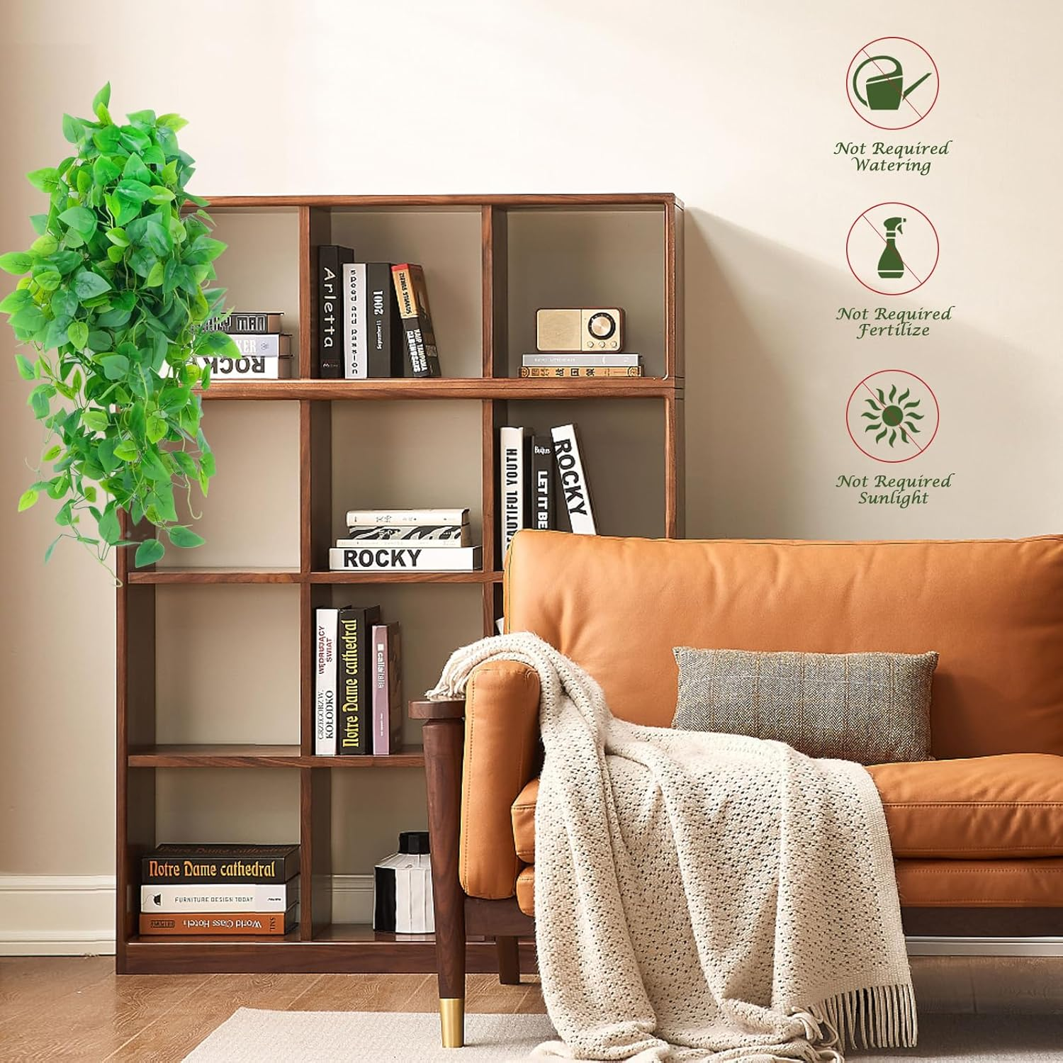 Lenamos Fake Hanging Plants, 2Pcs Artificial Hanging Plant, Faux Pothos Vines Hanging Plant Greenery for Wall Home Living Room Indoor Outdoor Decor (No Baskets)