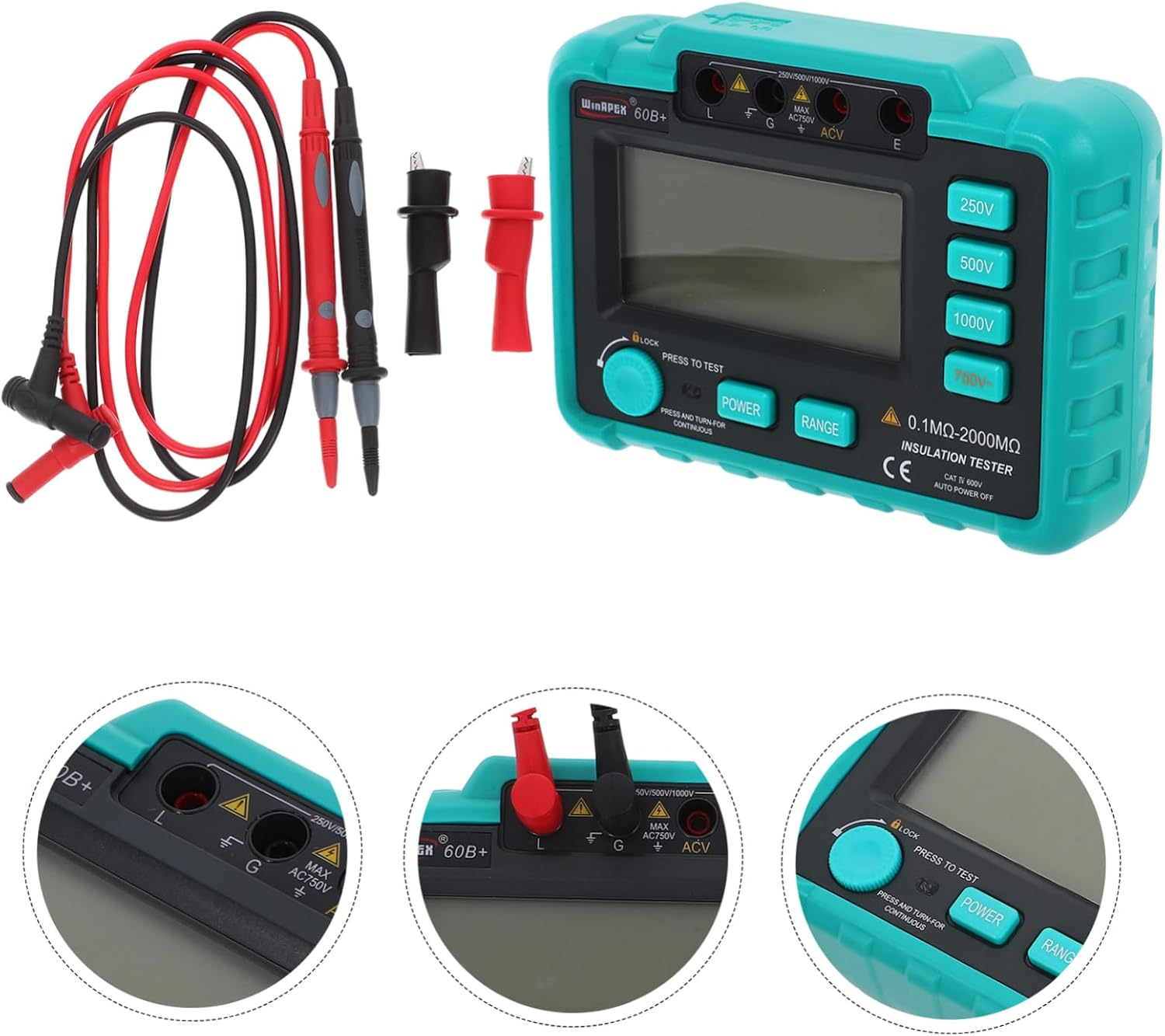 Baluue Insulation Resistance Tester Electronic Resistance Tester Digital Megohm for Auto Electrical Tools Backlight LCD Display Suitable for Insulation Testing Scenarios image number 4