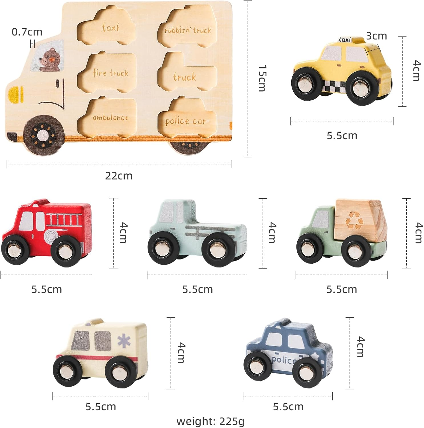 Wooden Cars Vehicle Set for Toddlers 1-3 Wooden City Cars and Trucks Toys for Boys Girls&rsquo; Educational Play image number 3