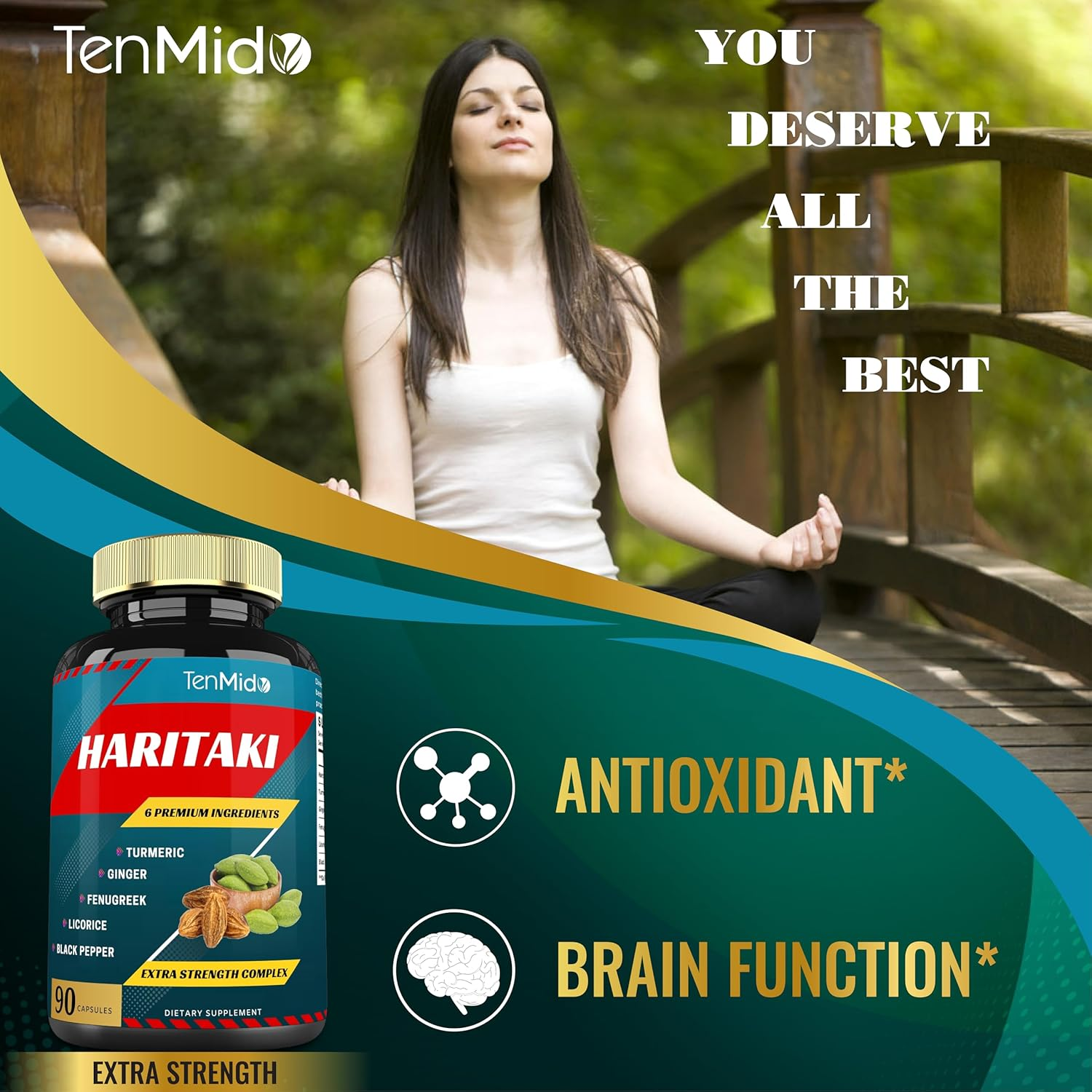 Haritaki Supplements Extract Capsules with Turmeric, Ginger, Fenugreek, Licorice, Black Pepper | Nourishes, Rejuvenates Body | 3 Months Supply, 90 Capsules image number 1