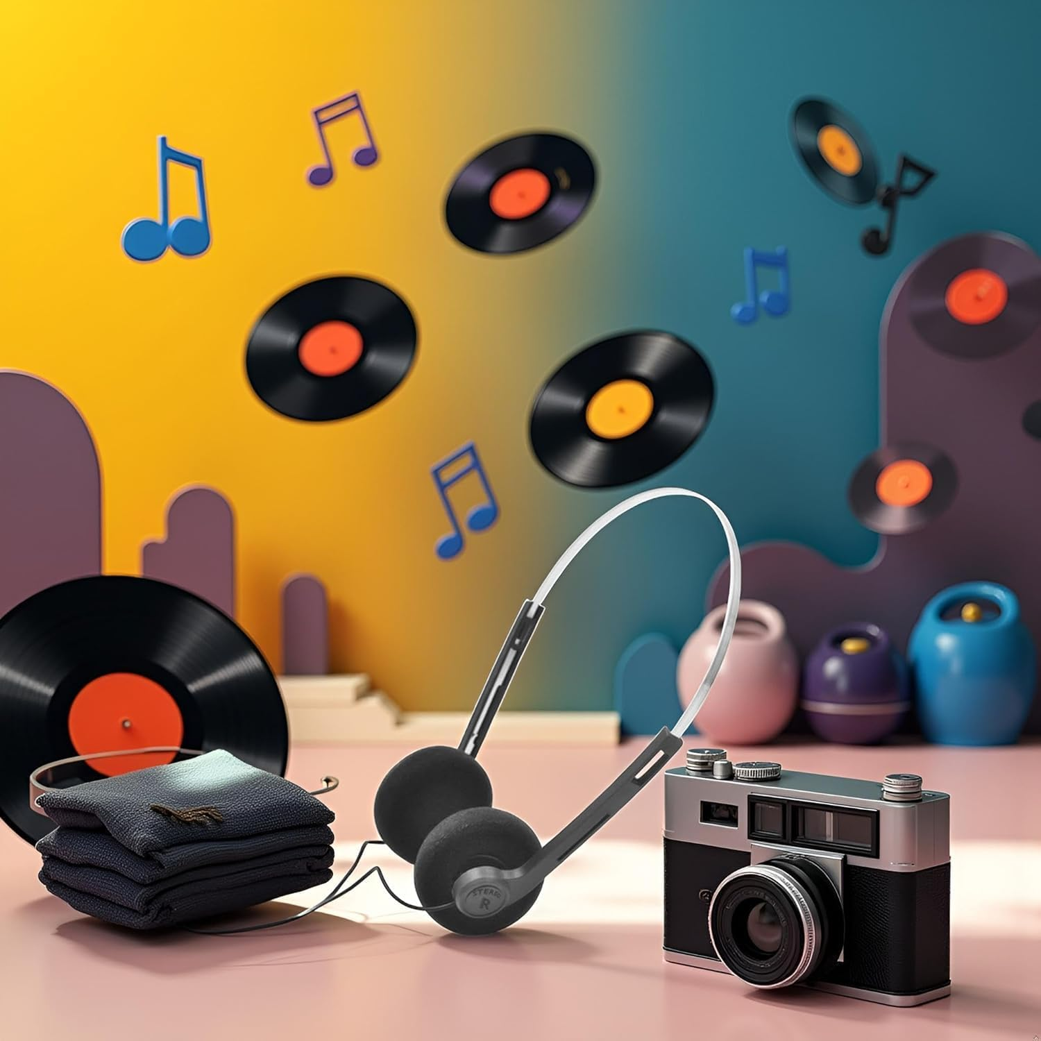 4 Pcs Black Retro Over-Ear Earphones, Hi-Fi Stereo Earphone, Mini Stereo Lightweight Headphones with Cord, 80S 90S Vintage Headset Wired,Headphone, for Most Mobile Phones Playback Pevices image number 2