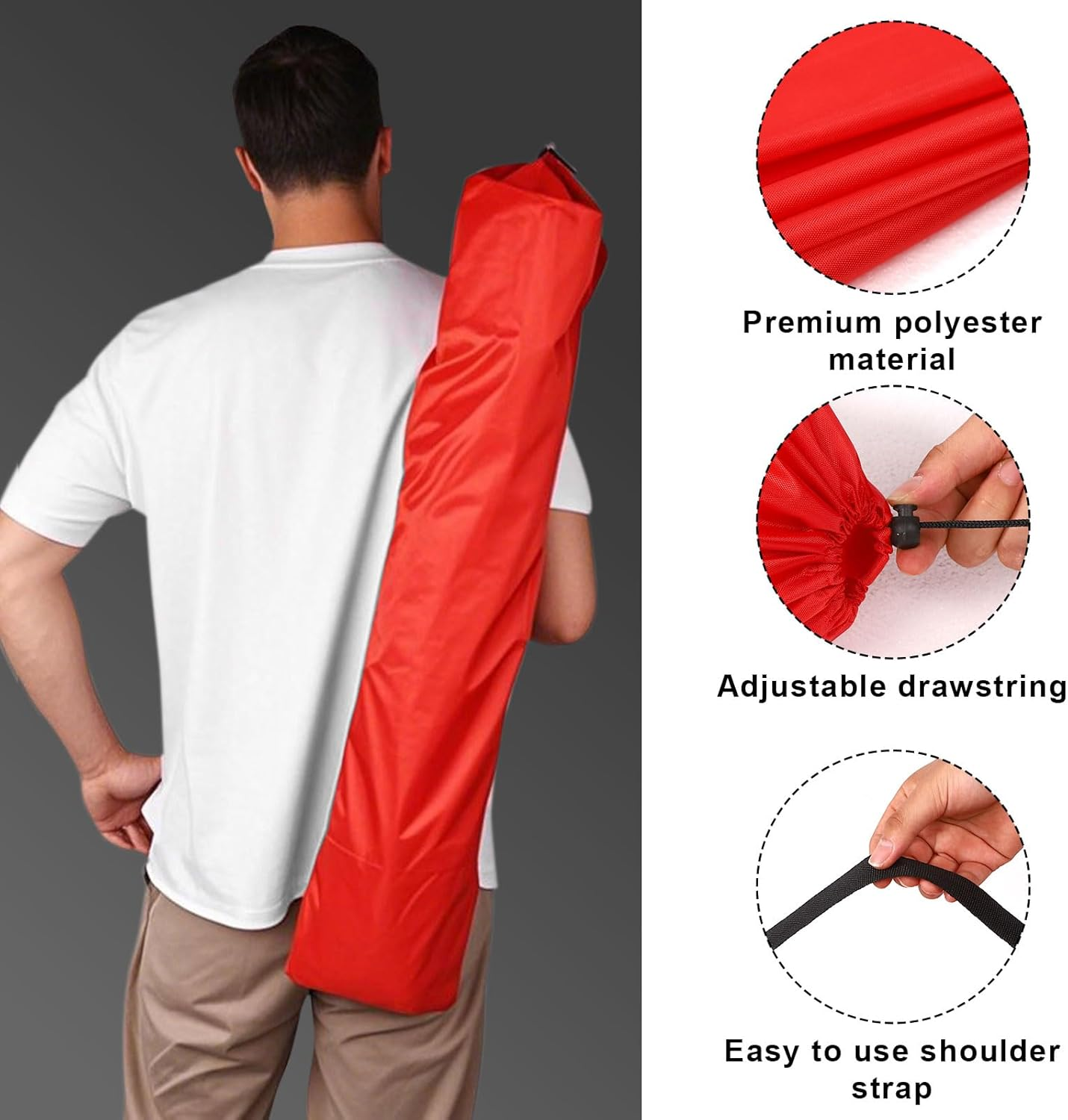 2Pcs Camping Chair Replacement Bags, 36.22X9.84 Inch Polyester Durable Outdoor Folding Chair Carry Bags with Shoulder Strap and Drawstring for Camping Hammock Yoga Mat Tripods (Red) image number 4