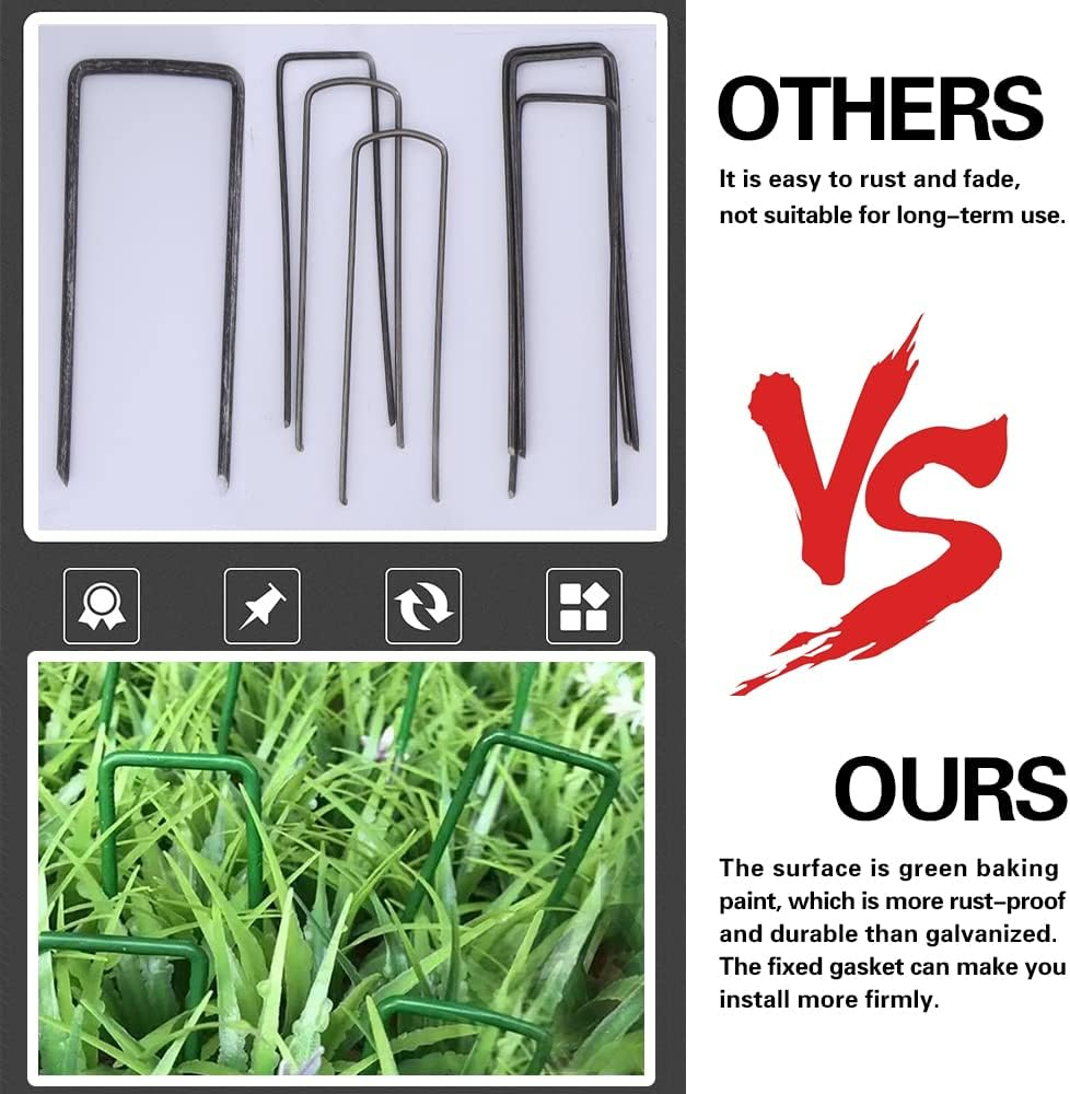 Bakulyor 50Pcs Green Artificial Turf Stakes Staples + 50Pcs Buffer Washer, 6 Inch 11 Gauge Landscape Staples, Galvanized Lawn Spikes, Heavy Duty Yard Ground Pin for Grass Weed Barrier Sod Fabric image number 6
