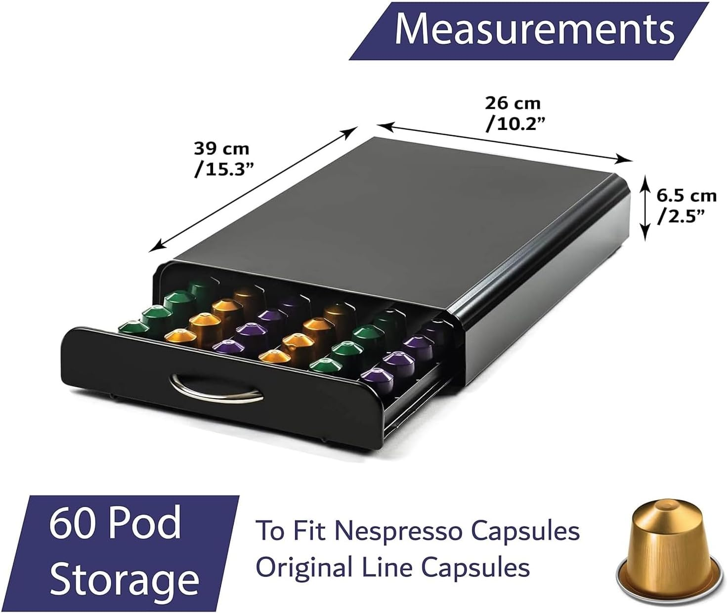 CARLA HOME Coffee Pods Holder Storage Drawer Compatible with 60 Nespresso Pods for Kitchen Storage & Organisation, Nespresso Pod Holder Coffee Machine for Home Storage (Black) image number 4