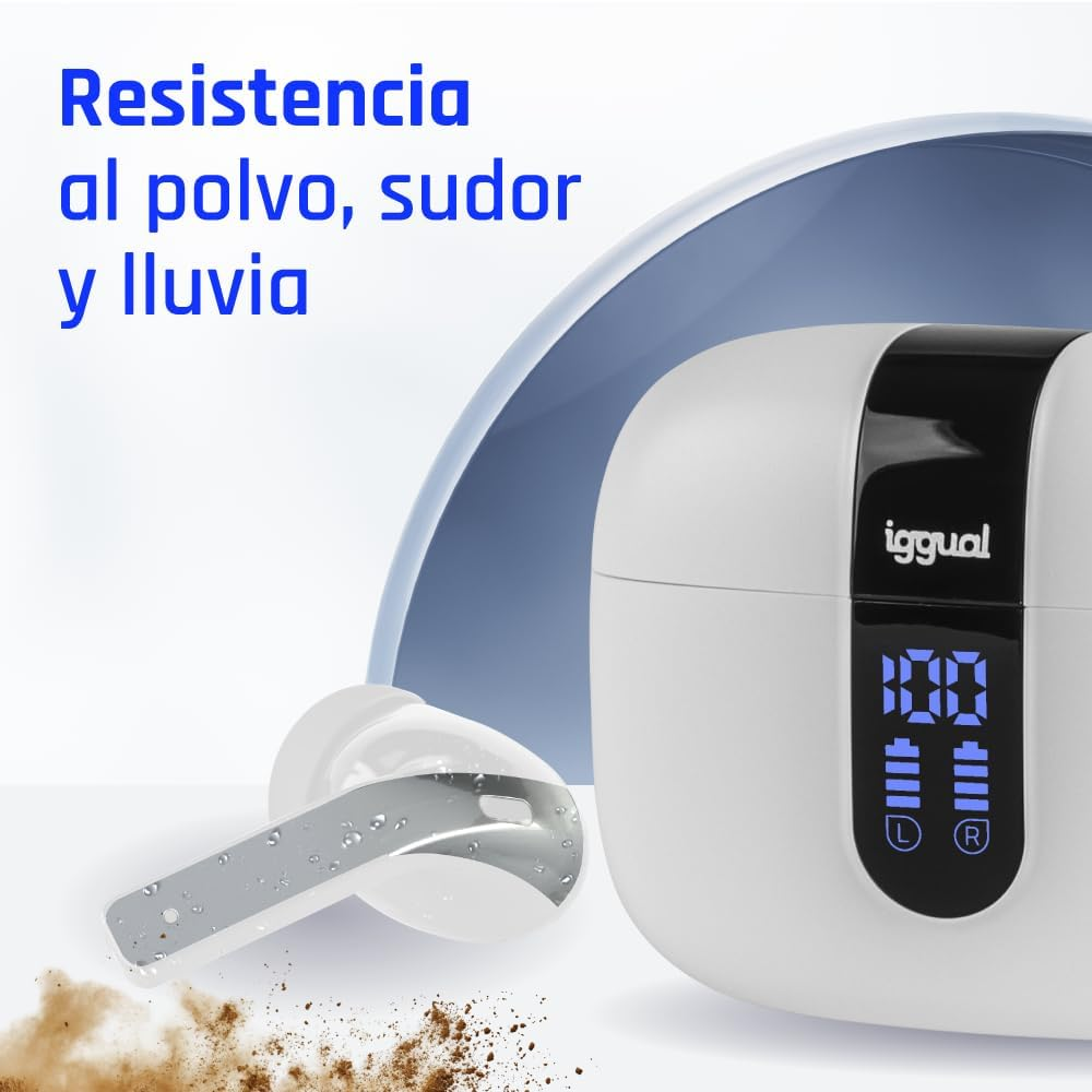 Iggual Wireless Headphones with Microphone, Bluetooth 5.3, Noise Cancelling Headphones, Touch Control Earphones, Includes Type C Charging Case with Display (White) image number 2