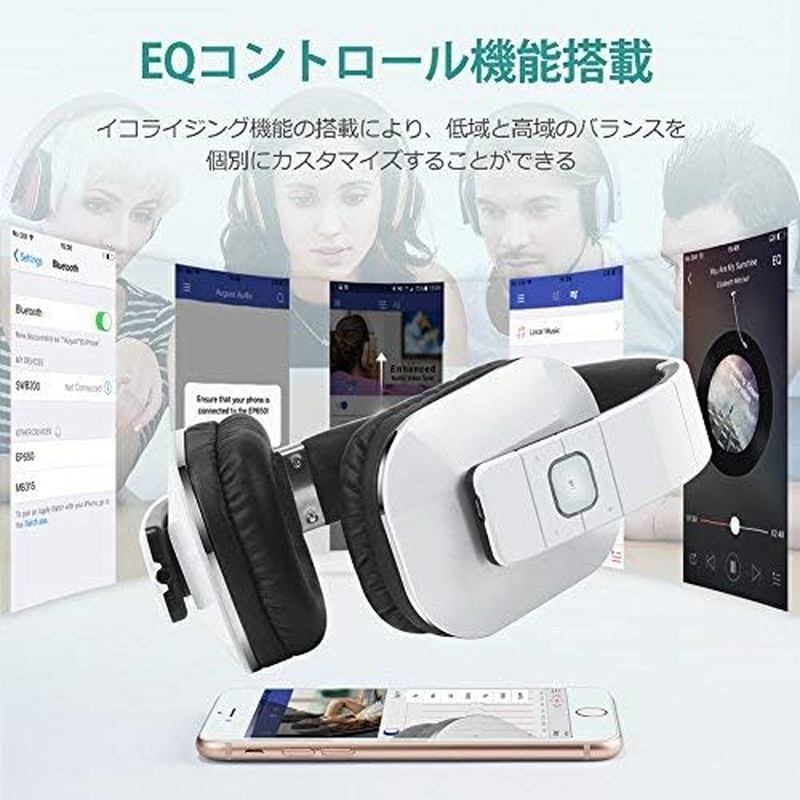 August EP650 Wireless Bluetooth Headphones over Ear Headphones Aptx Low Latency NFC Rich Bass Clear Sound 30 Days Stand by High-Performance Comfort Headset for PC Laptops Mobile Phones Tablets White - Blue image number 7