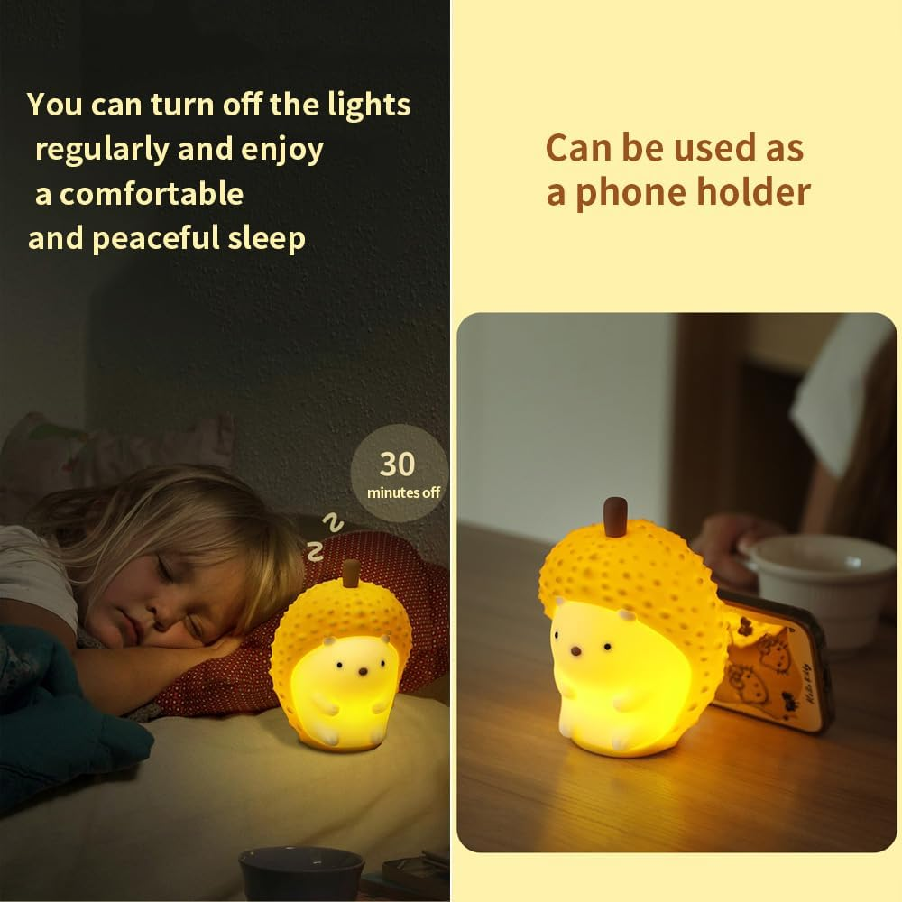 LED Rechargeable Cute Hedgehog Durian Light, Warm Lamp and Rainbow Gradient Silicone Bedside Lamp, Adjustable Lighting Gift Light for Patting. image number 3