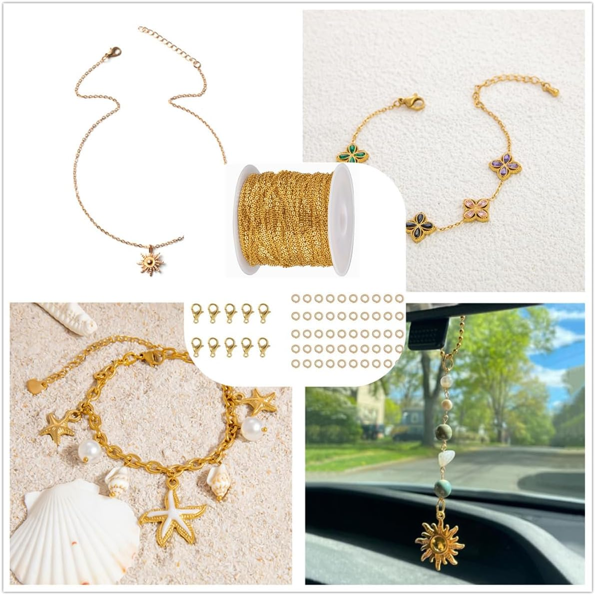 16.4Feet/Roll Metal Necklace Chain Roll, with 10 Lobster Clasps 50 Jump Rings,For Jewelry Bracelet Necklace Pendant Making(Golden) image number 3