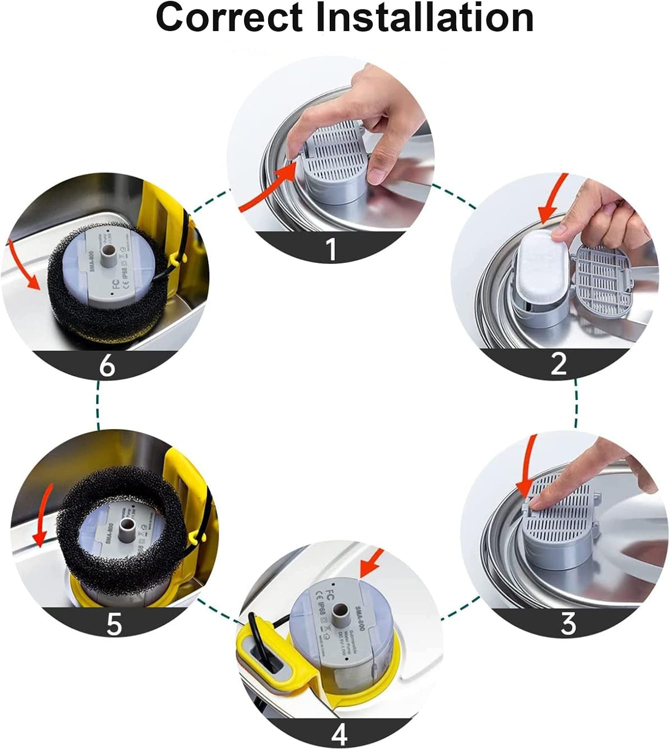 Cat Water Fountain Filters Pet Fountain Filter Replacement Filters Compatible Stainless Steel 2L/67Oz, 3.2L/108Oz Adjustable Water Flow, 8 Cat Fountain Replacement Filters with 8 Pre-Filter Sponges image number 4