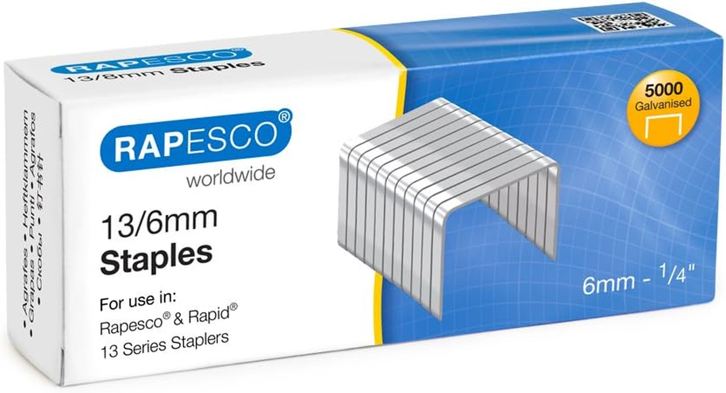 Rapesco S13060Z3 Galvanised Staples 13/6 Mm - Box of 5,000 - Stainless Steel