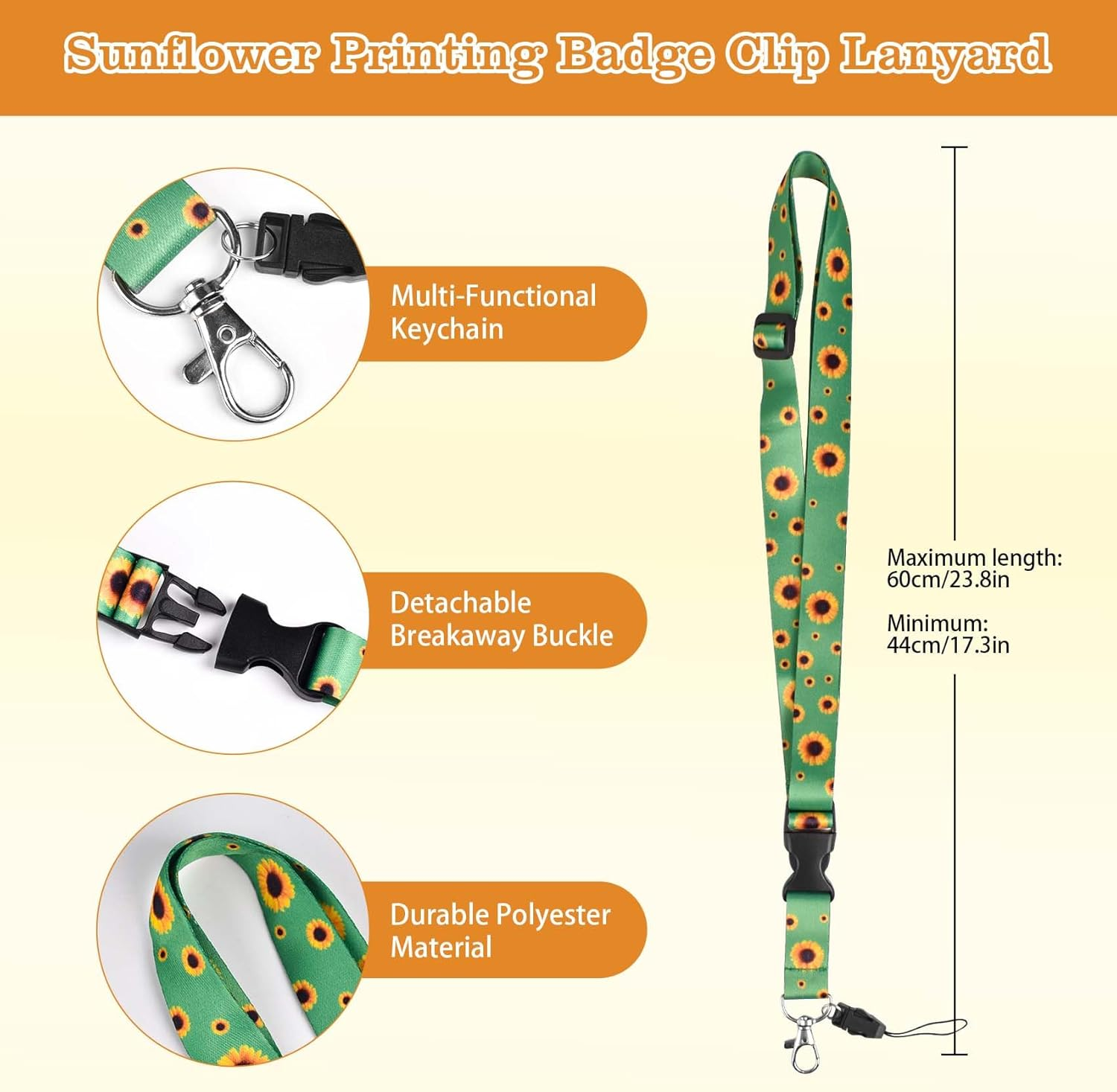 DUMING-IN ID Badge Holder with Detachable Neck Lanyard Strap, Sunflower Lanyard Hidden Disability with Card Holder, Sunflower Badge Holder for Nurse Doctor Teacher Student image number 6