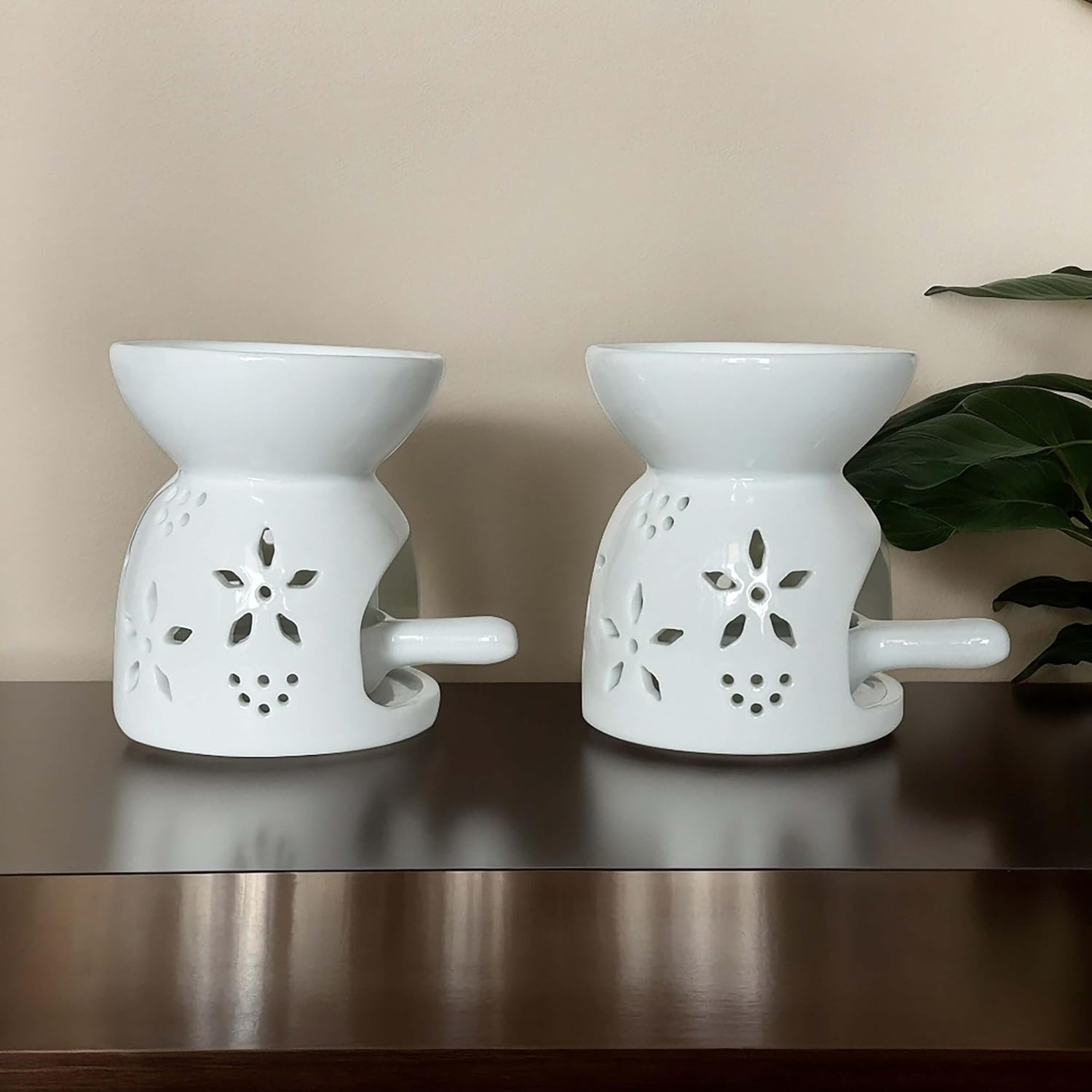 Oil Burner, Tealight Wax Warmer with Tea Wax Tray, White Oil Warmer for Scented Oil (Pack of 2) image number 4