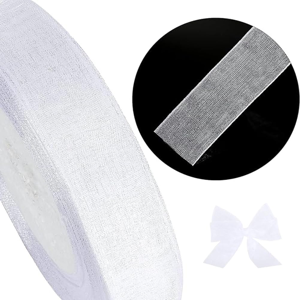 Sheer Organza Ribbon Chiffon Handmade Gifts Wrapping Ribbon Thin Fabric Tulle for Bouquet DIY Craft Party Deco Decoration Wreaths Wrap Wedding Invitations Bows Christmas Tree (50 Yds X 0.78 In)