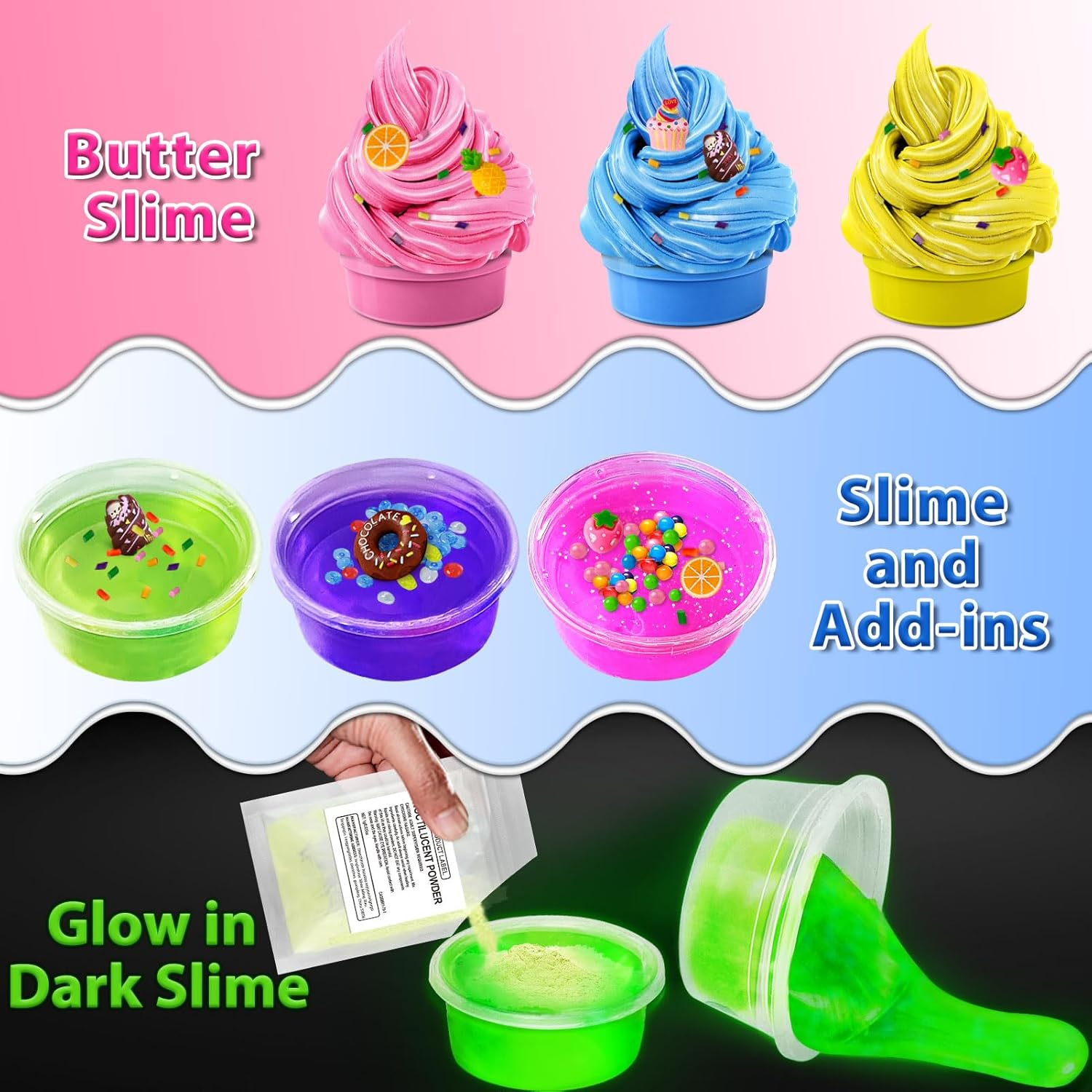 12 Cups DIY Slime Kit Slime Making Kit for Girls 10-12 Crystal Clear Slime Glow in the Dark Slime with Add-Ins Foam Balls Charms Slime Party Favours Gift Toys for Kids image number 3