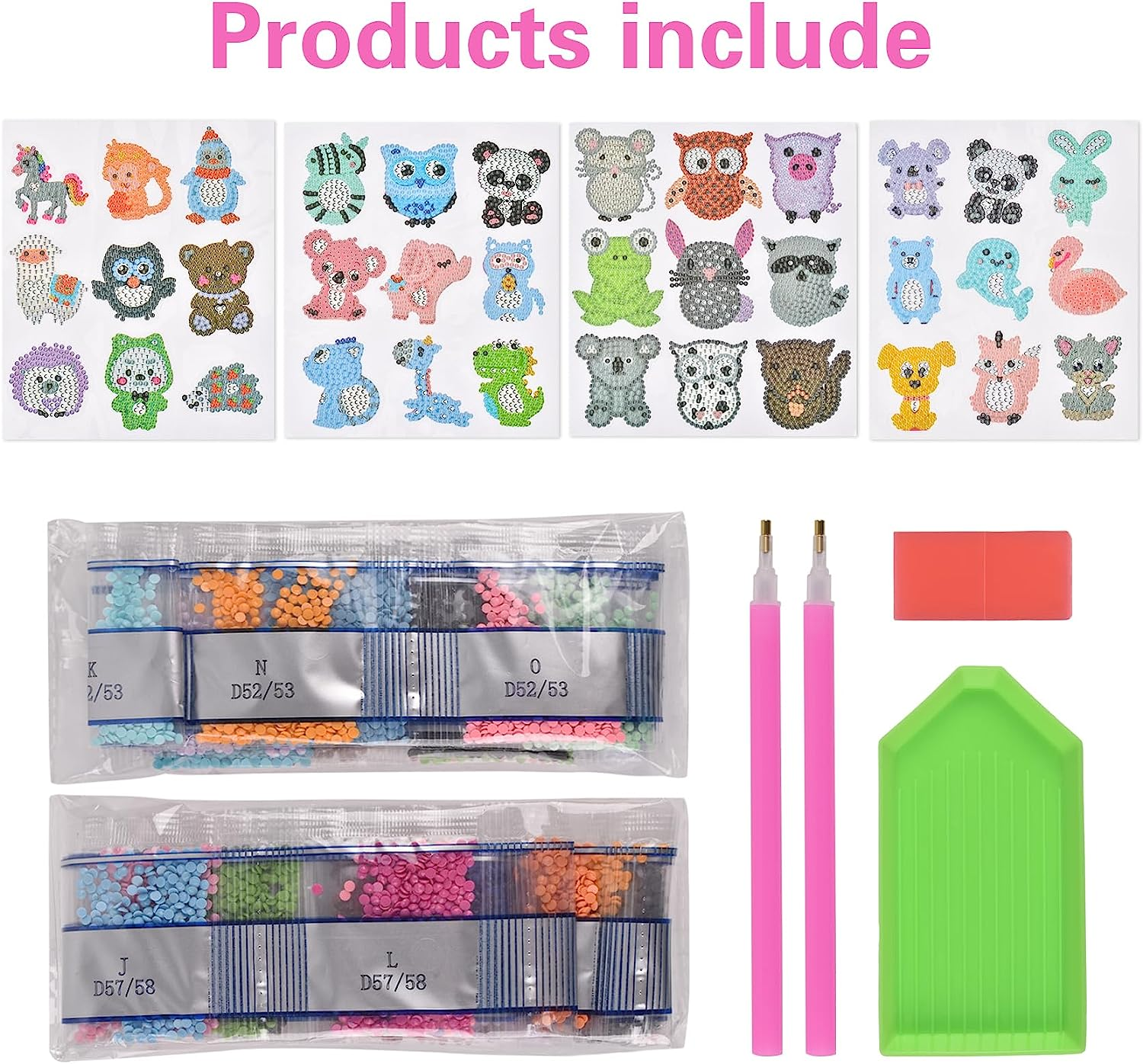 Diamond Art Stickers for Kids, 36Pcs 5D DIY Diamond Painting Kits, Animal Diamond Dot Stickers, Cute Gem Stickers for Crafts, Mosaic Sticker Art Kits for Kids Girls Boys image number 4