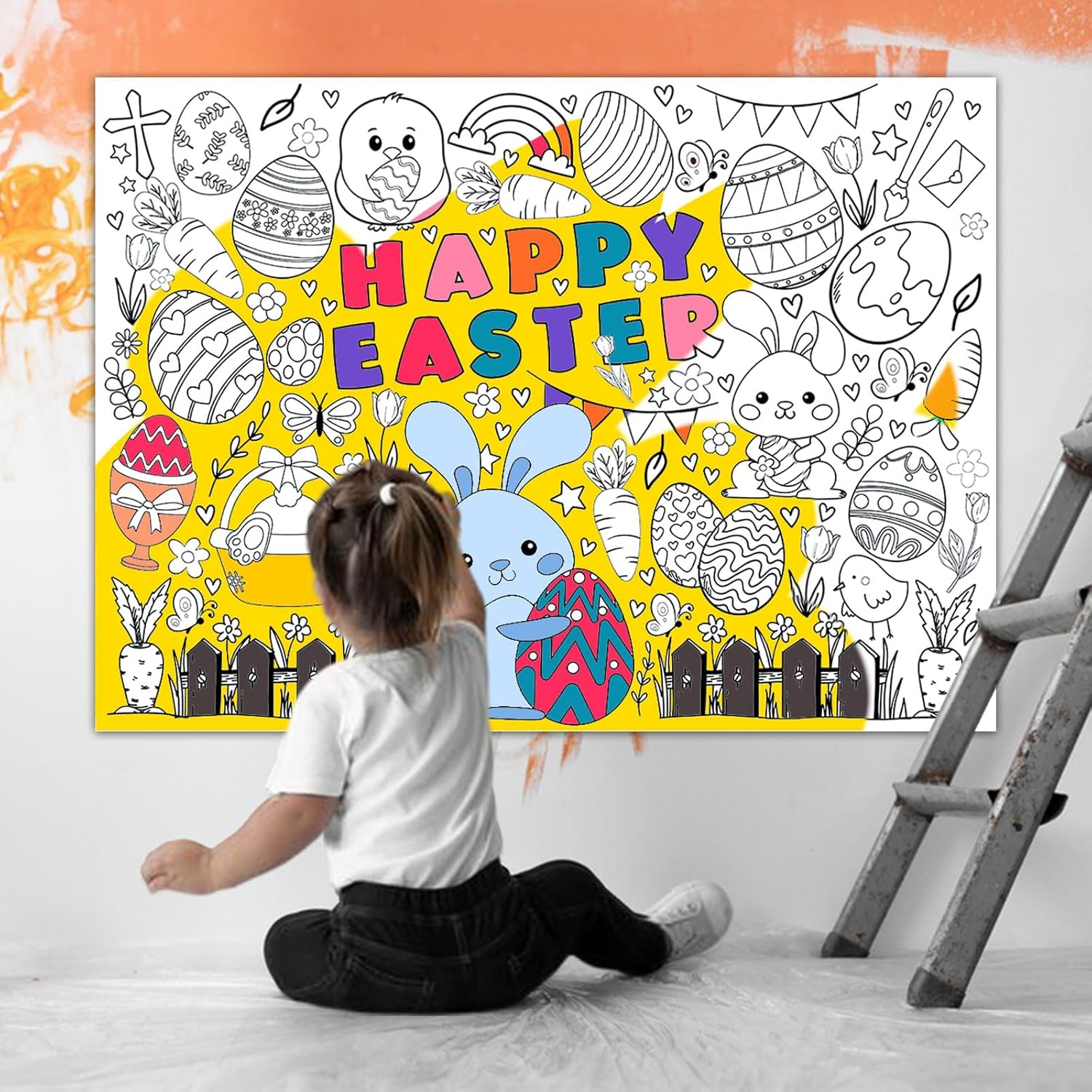 Easter Coloring Poster for Kids Giant Coloring Poster Easter Coloring Tablecloth Jumbo Easter Coloring Poster for Classroom Easter Party Favors Boys Girls Happy Easter Day Party Poster 43.3"X 31.4" image number 6