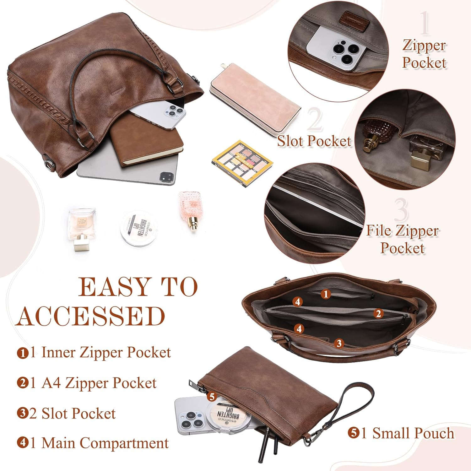 VX VONXURY Handbags for Women Hobo Bag PU Leather Shoulder Bag with Adjustable Shoulder Strap Fashion Crossbody Bag - Burgundy image number 7