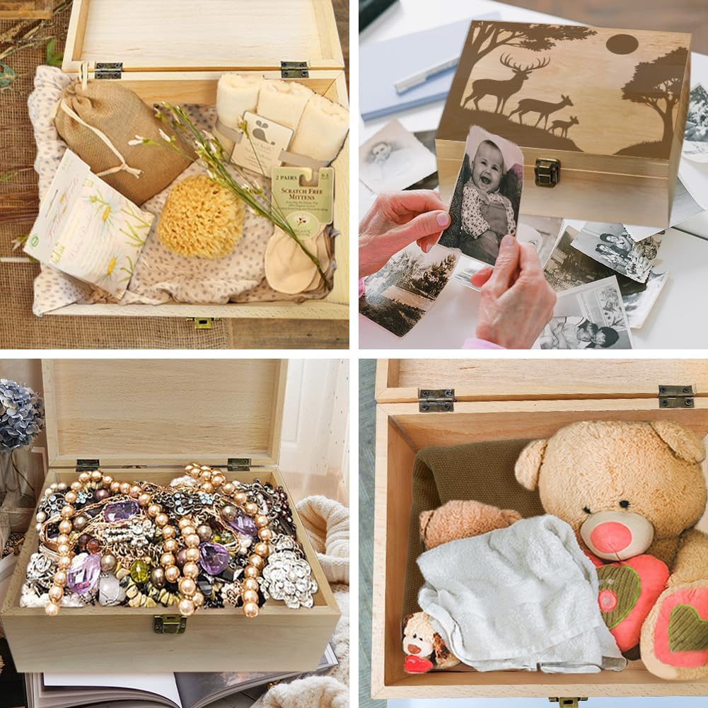 Arricraft Wooden Memory Box a Family of Three Deers in the Forest with the Sun Storage Decoration Wooden Box for Photos Dvds Letters Capacity 24.5 X 19.5 X 10.3 Cm image number 5