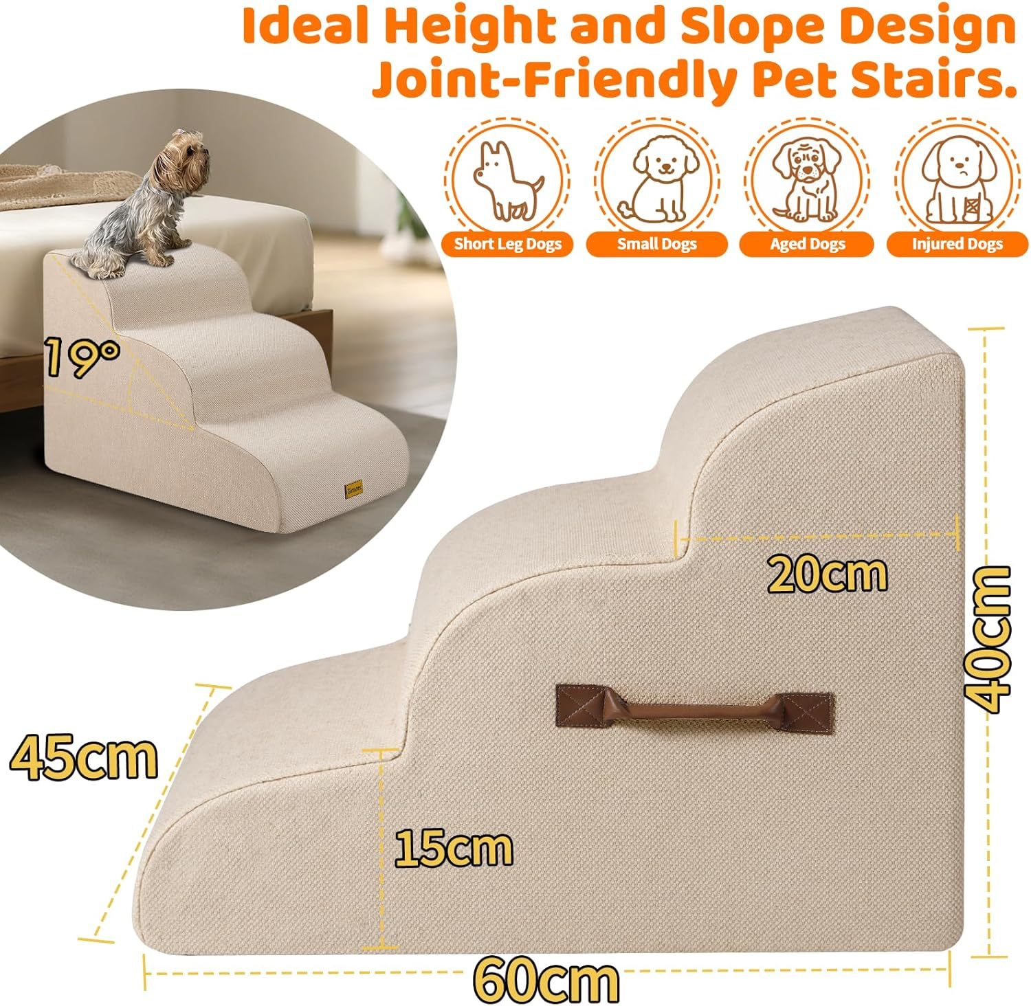Gimars 3-Step Dog Stairs Beige image number 2