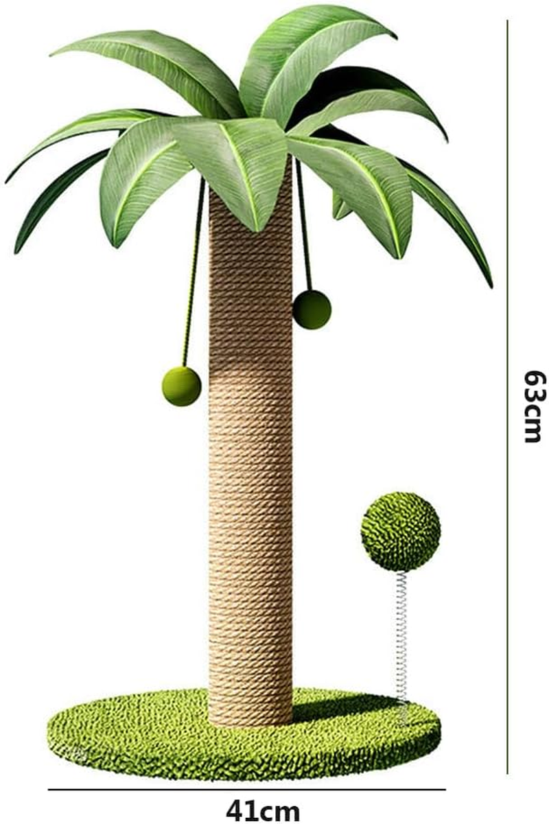 Coconut Tree Cat Scratching Post, Sisal Rope Pussy Pillar, Interactive Mog Tree, Stable Wide Base & Fun Hanging Balls, for All Cats image number 1