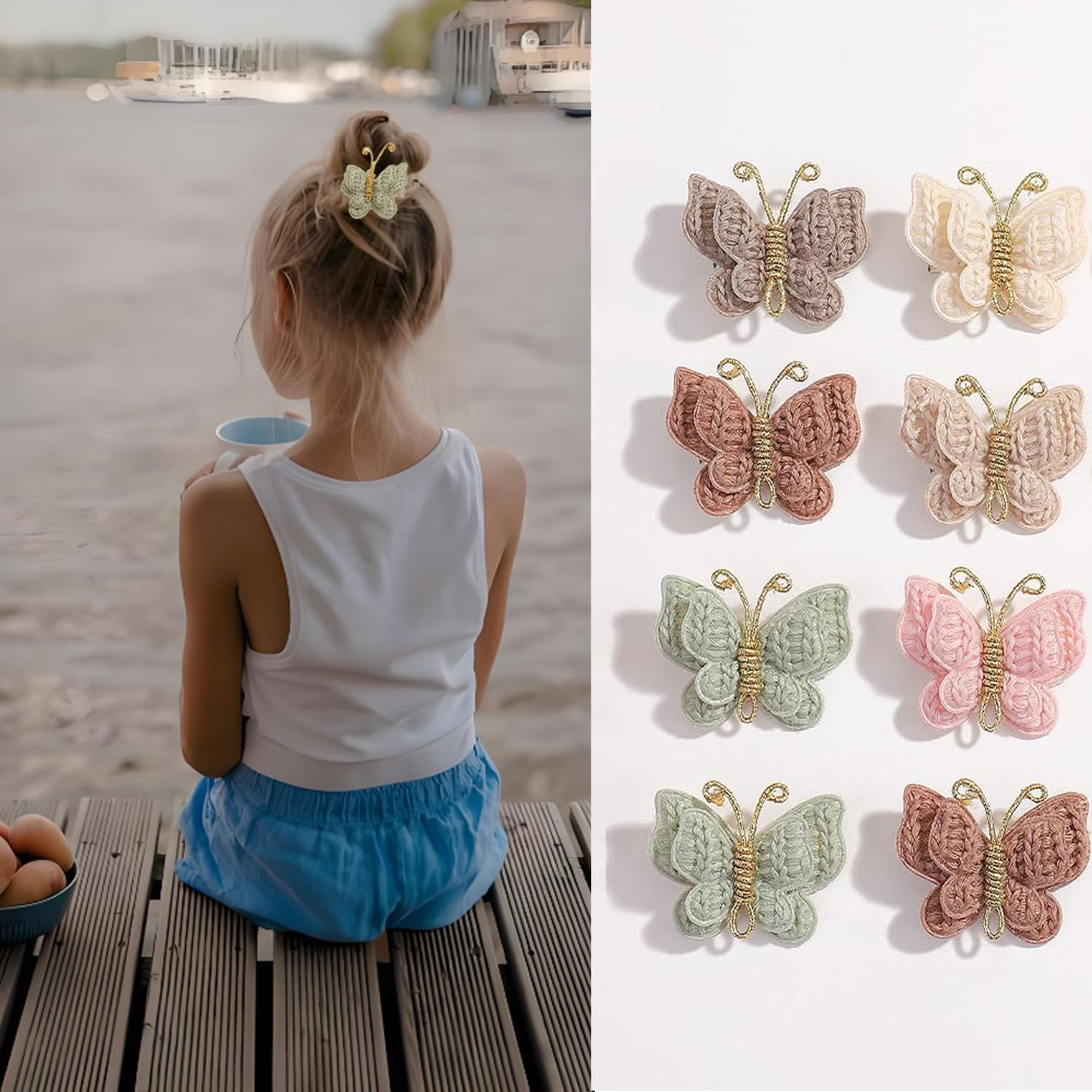 Shengsenfu 12 PCS Baby Hair Clips for Girls - Handmade Crochet Butterfly Barrettes with Soft Alligator Clips, 6 Color Cute Hair Accessories for Toddlers & Little Kids, Non-Slip Baby Hair Clips image number 5