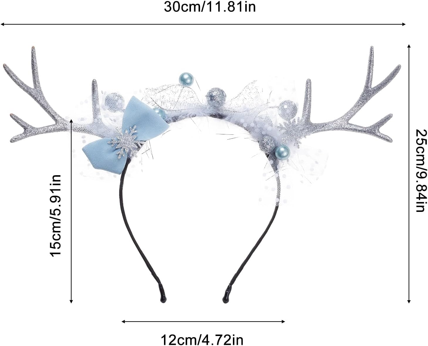 NICENEEDED Christmas Elk Antlers Headband, Bow Hair Hoop Snowflake Headpiece Xmas Head Boppers Glitter Headdress, Holiday Costume Headwear for Party Hair Accessories image number 5