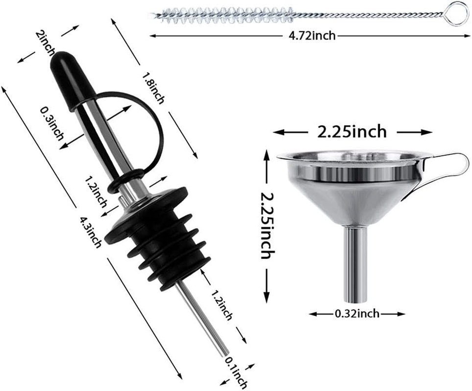 4PCS Olive Oil Spouts, Stainless Steel Classic Bottle Pourers Tapered Spout, Suitable for about 3/4" Bottle Mouth, Olive Oil Dispenser with Dust Caps, Funnels and Cleaning Brush image number 2