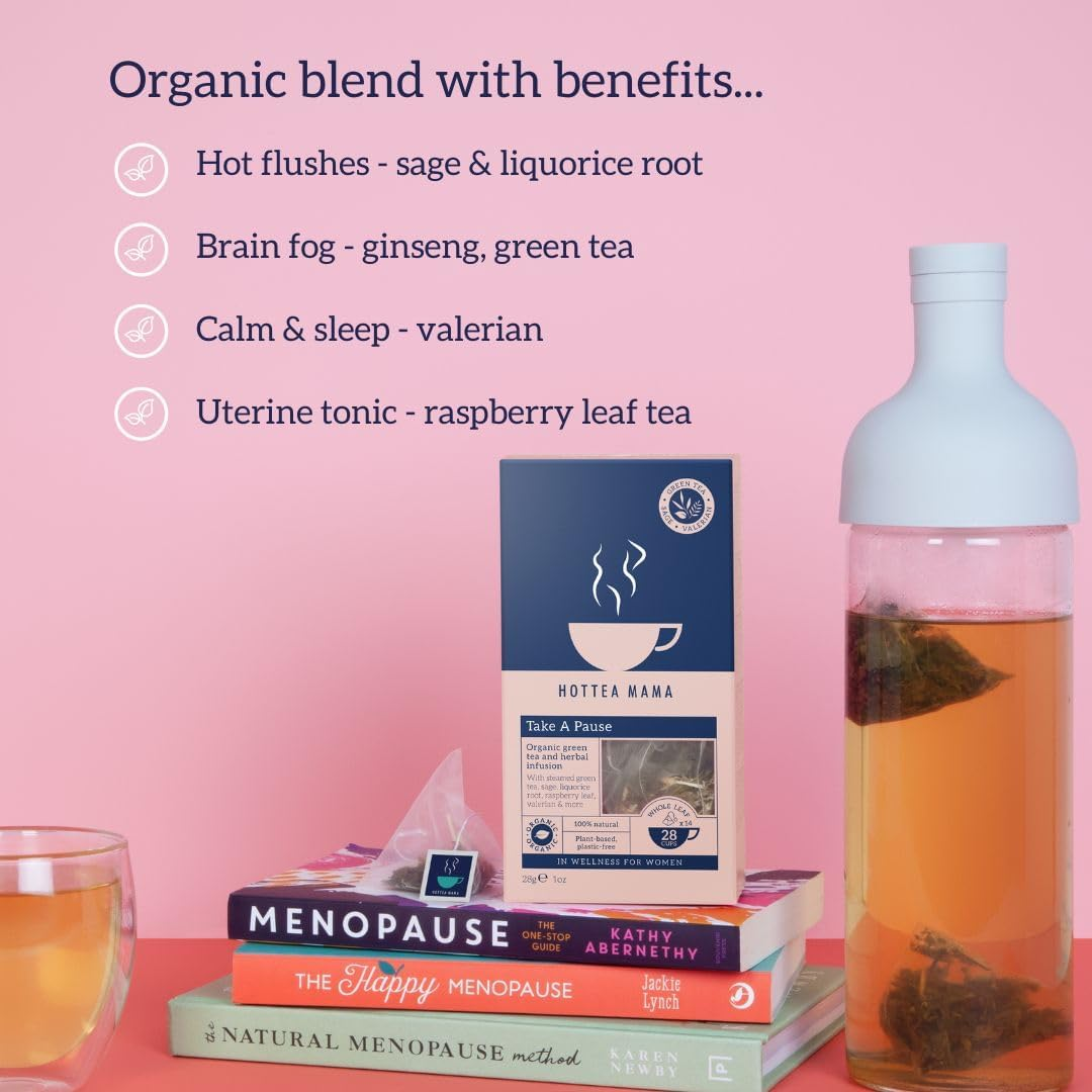 HOTTEA MAMA Take a Pause Menopause Tea with Green Tea, Sage, Ginseng, Raspberry Leaf, Liquorice Root & Valerian Root for Supporting Peri & Menopause | Biodegradable Tea Pyramids image number 3
